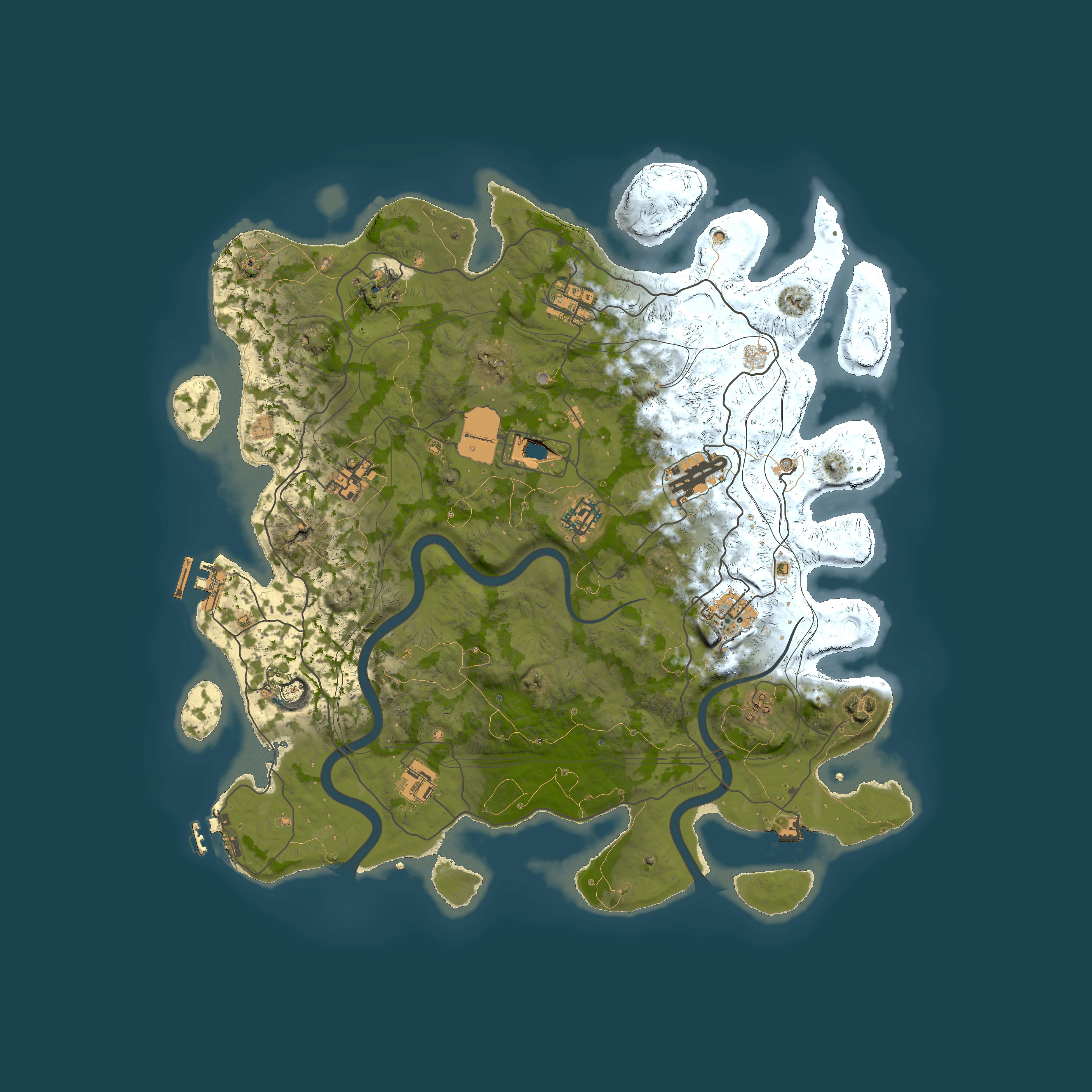 Full top-down render of Rust map seed 1337, 4000x4000m
