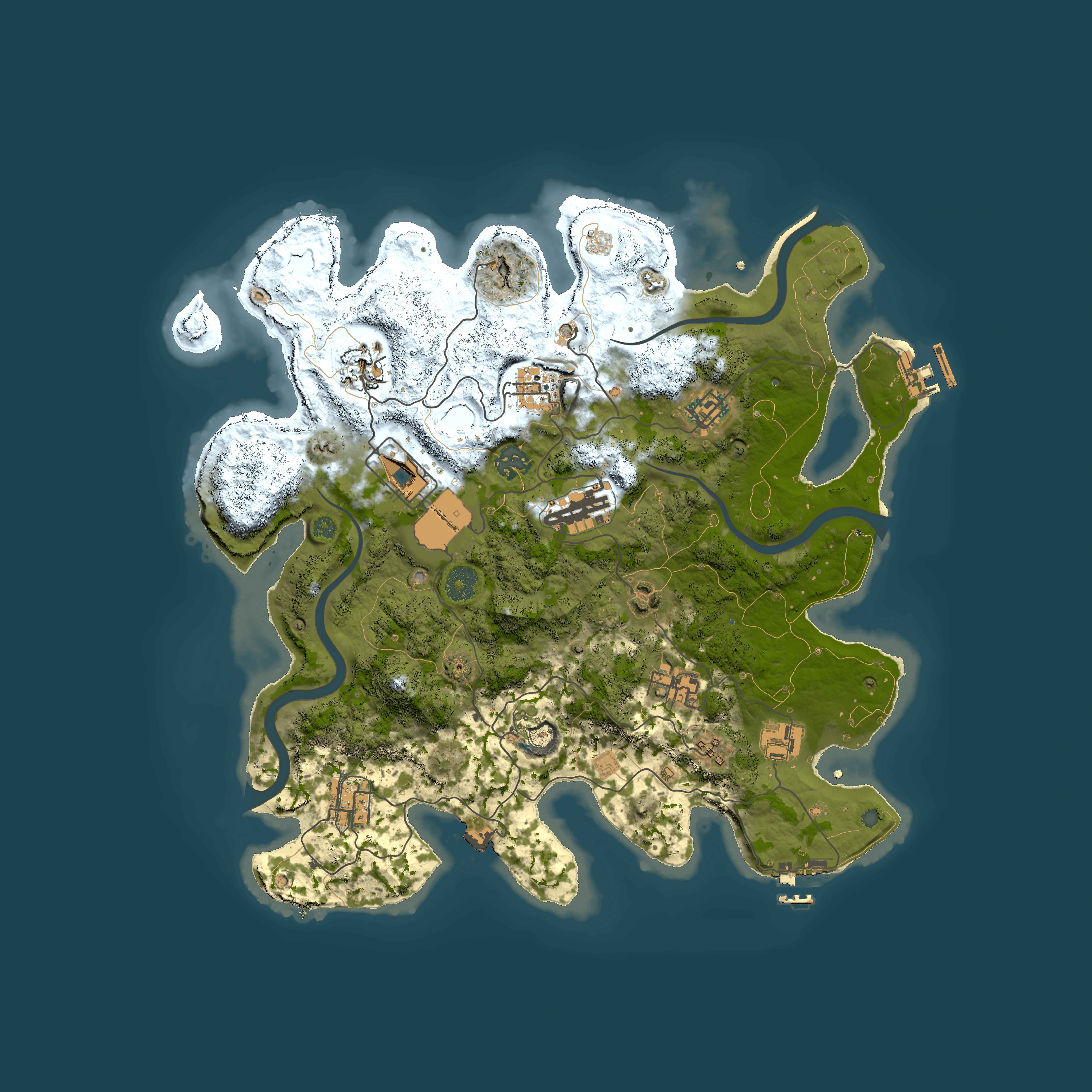 Full top-down render of Rust map seed 0, 3750x3750m