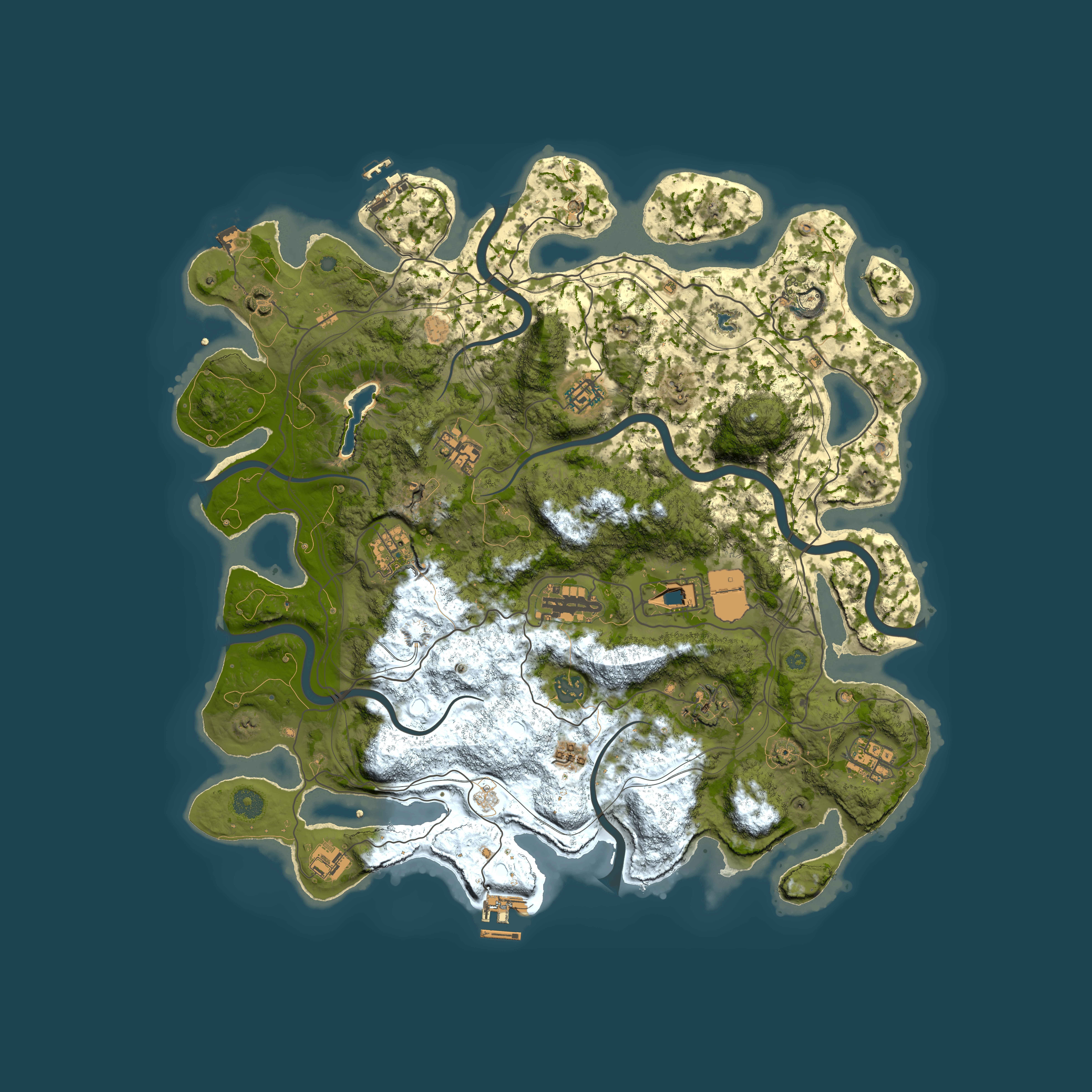 Full top-down render of Rust map seed 0, 4250x4250m