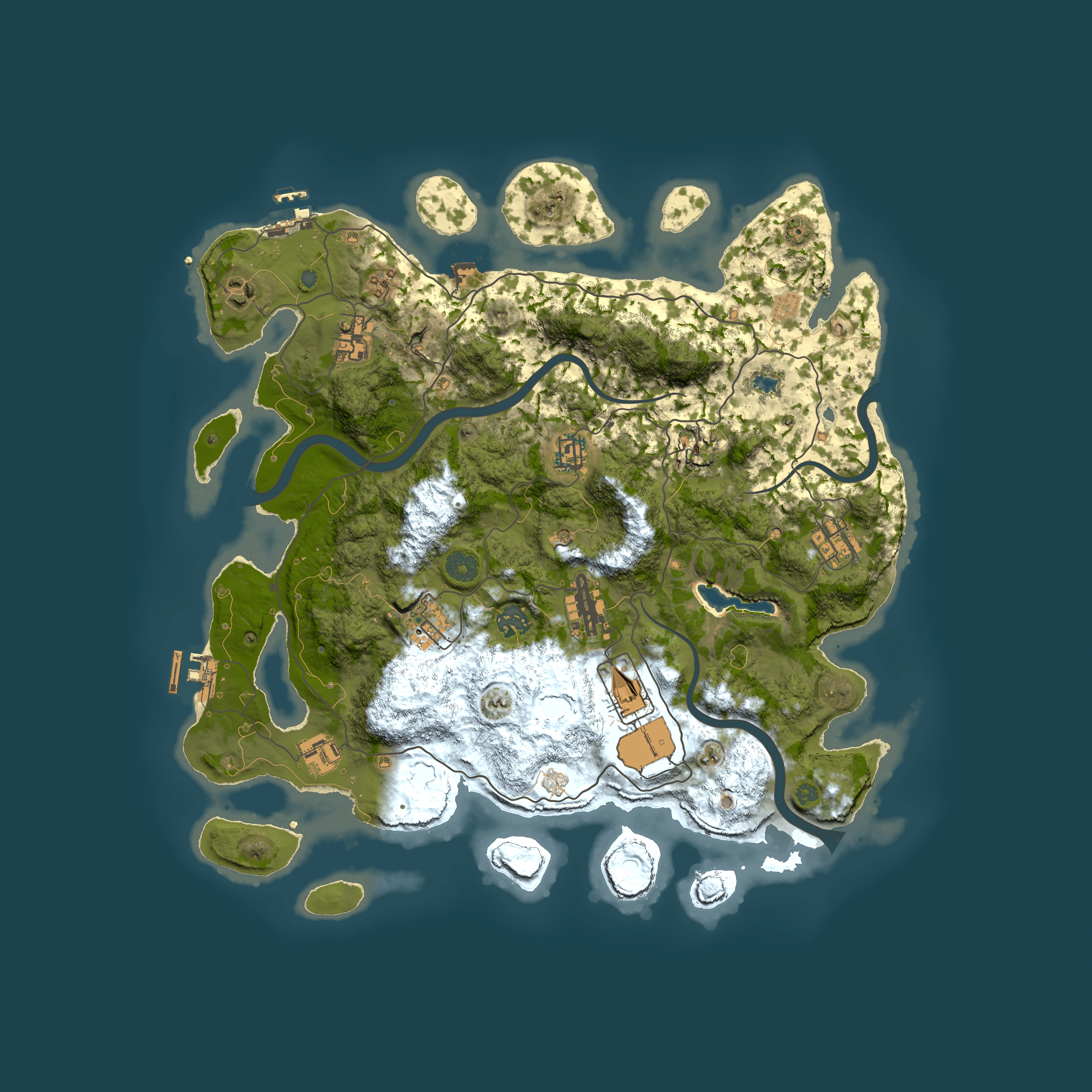 Full top-down render of Rust map seed 3849139, 4000x4000m