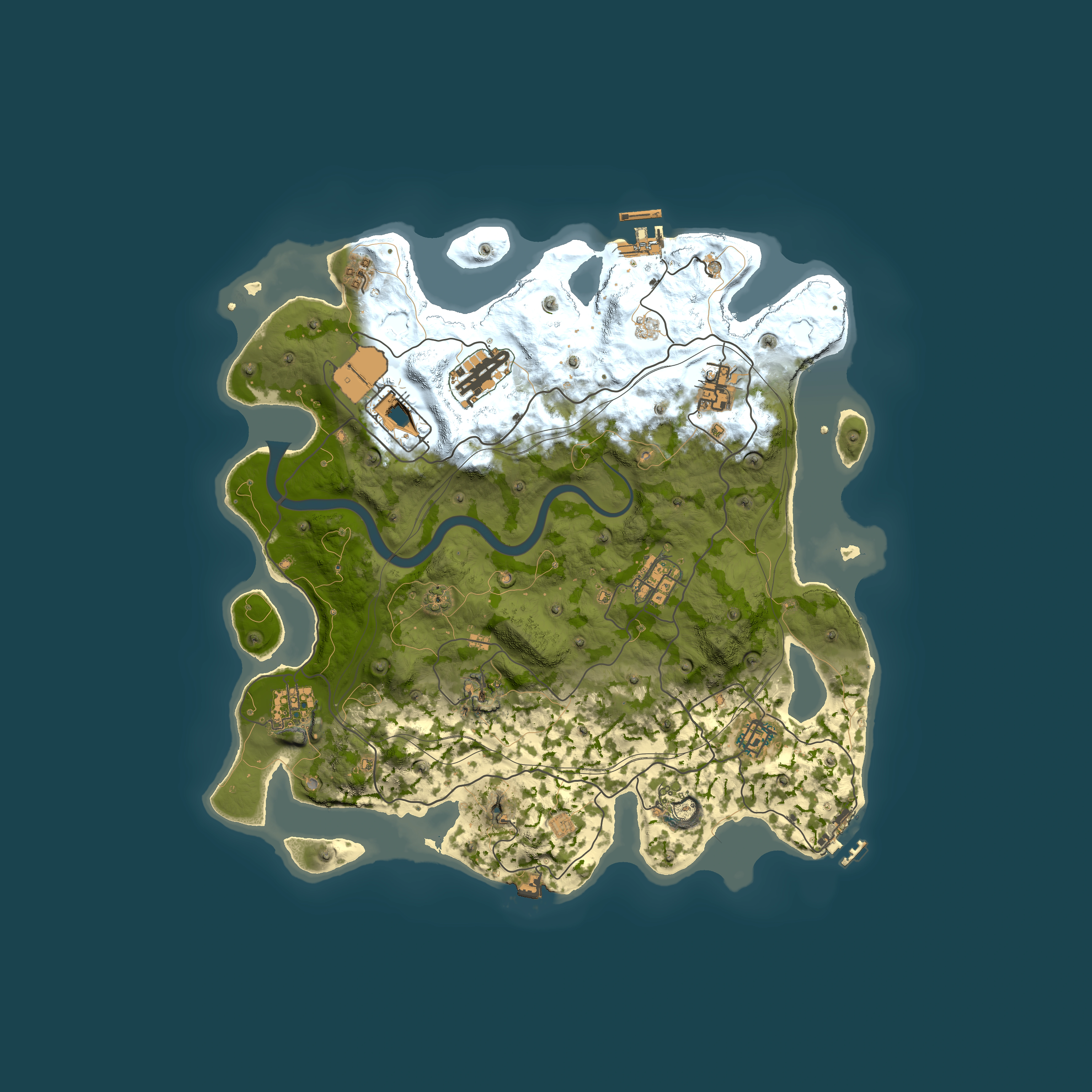 Full top-down render of Rust map seed 1337, 3750x3750m