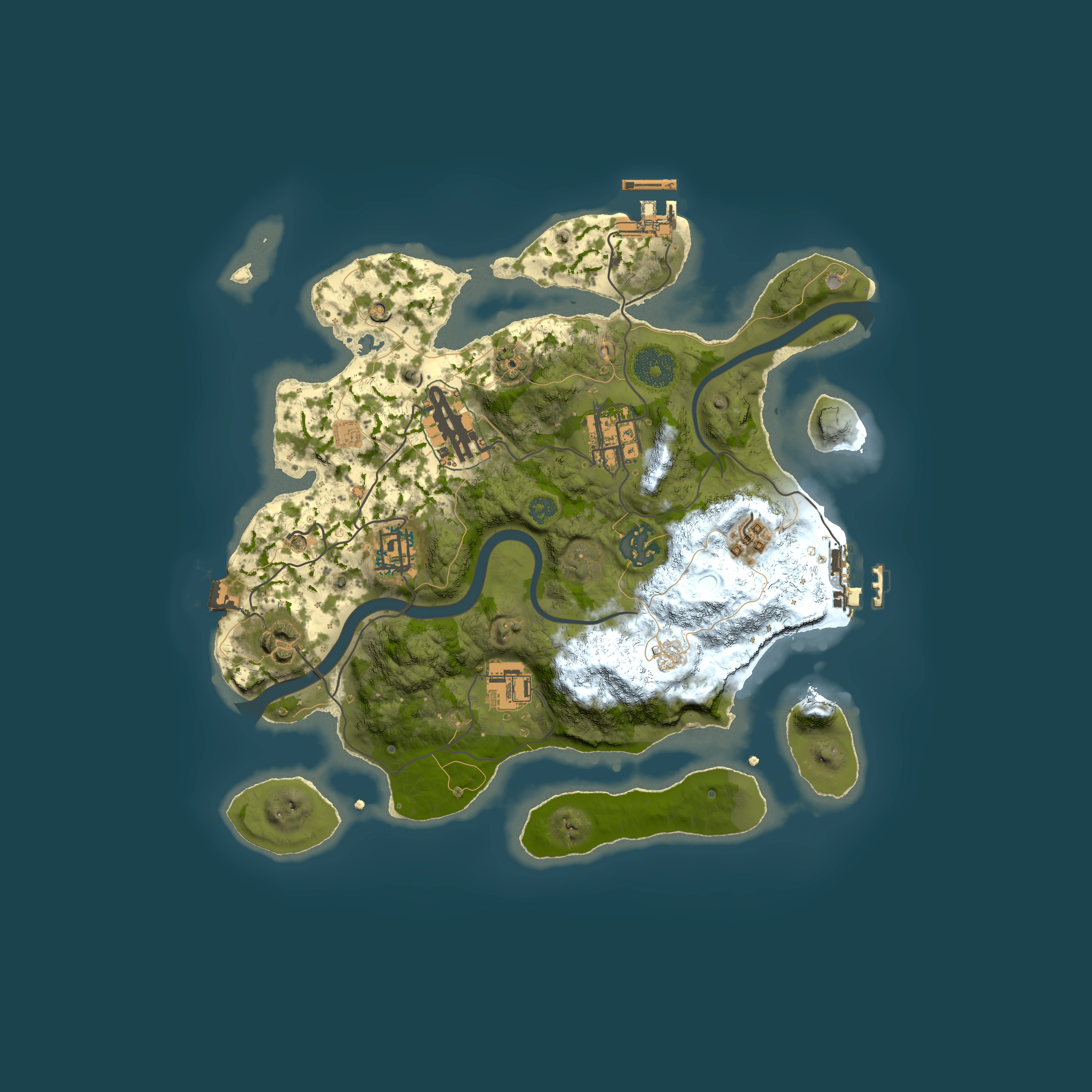 Full top-down render of Rust map seed 201236833, 3000x3000m