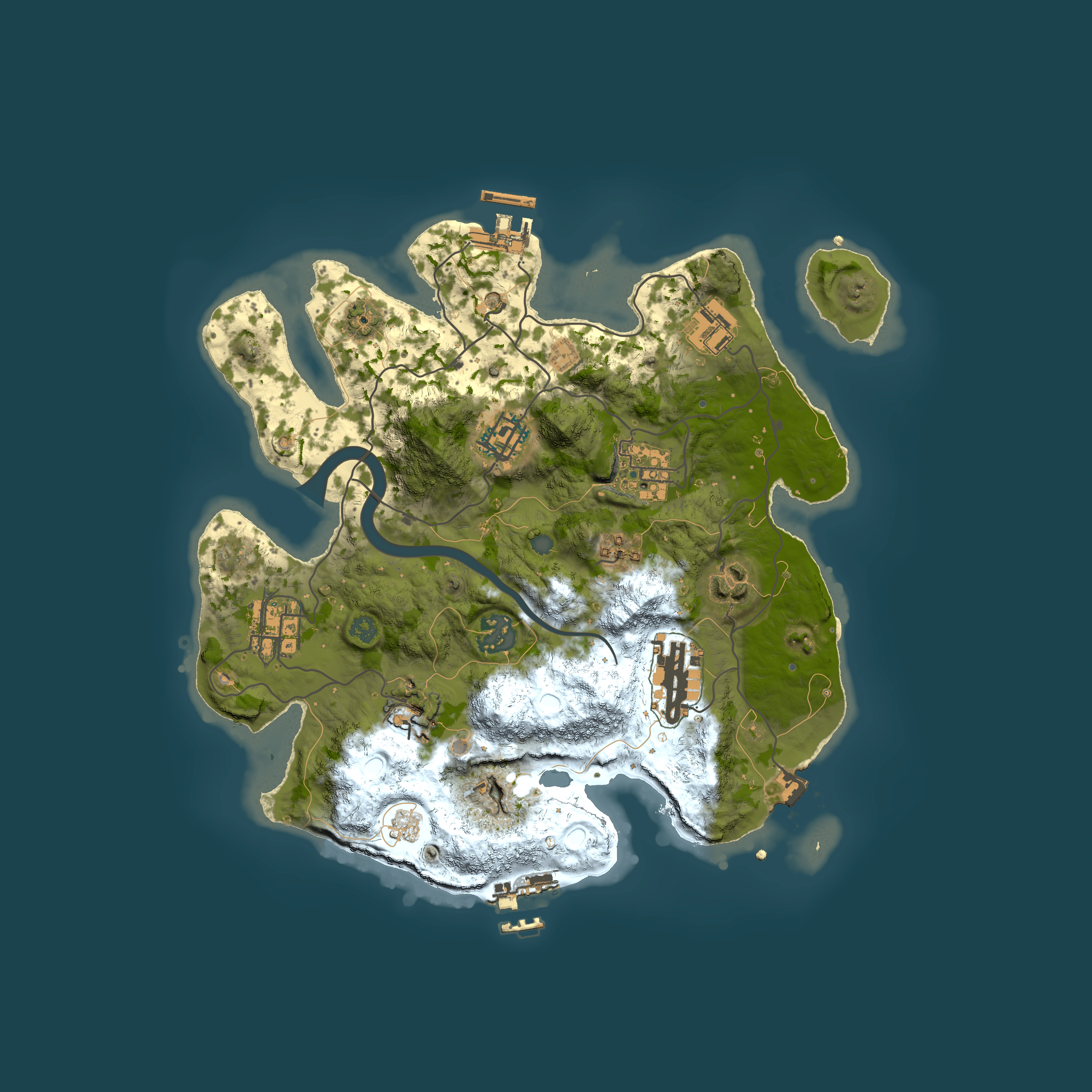 Full top-down render of Rust map seed 201236834, 3000x3000m