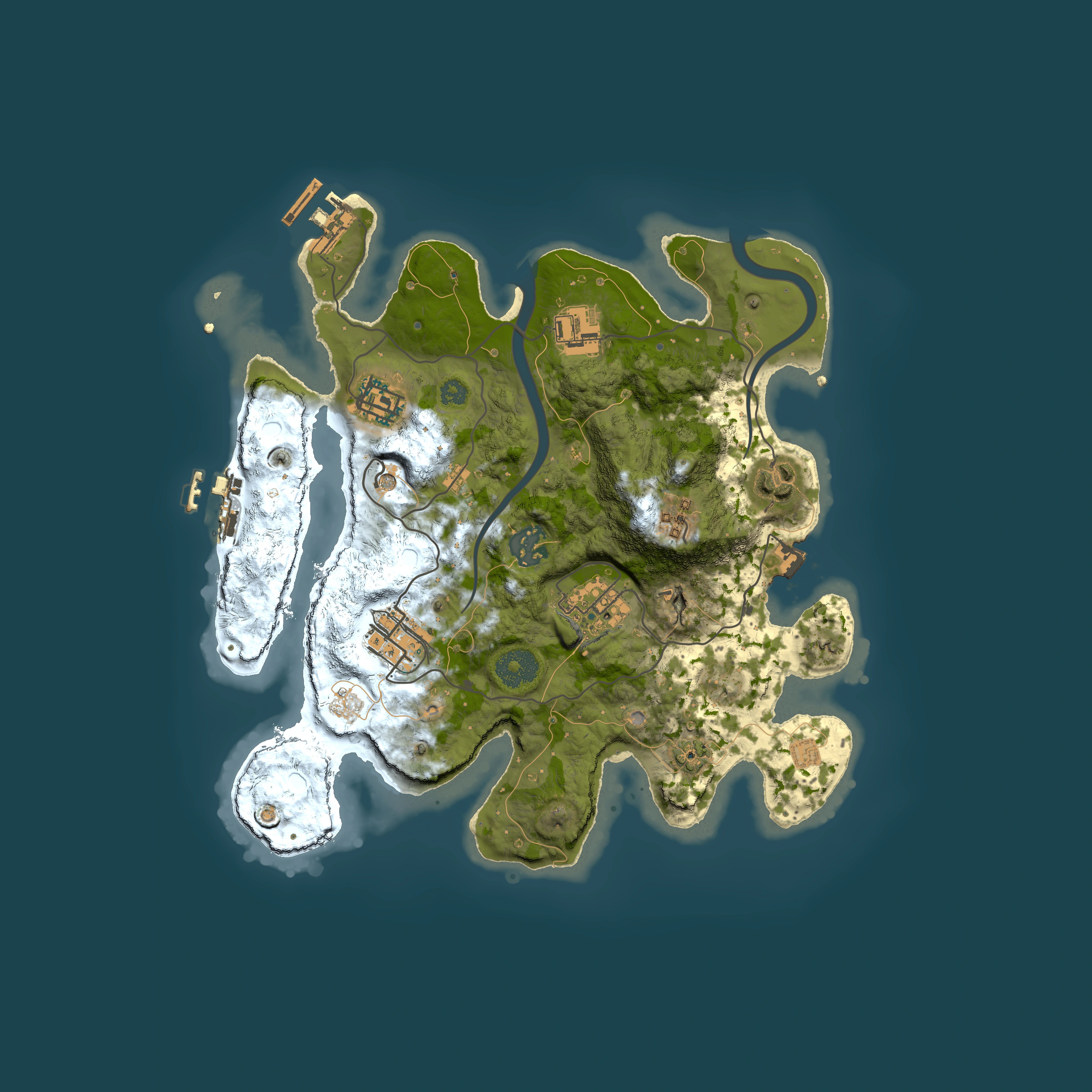 Full top-down render of Rust map seed 1411726092, 3000x3000m