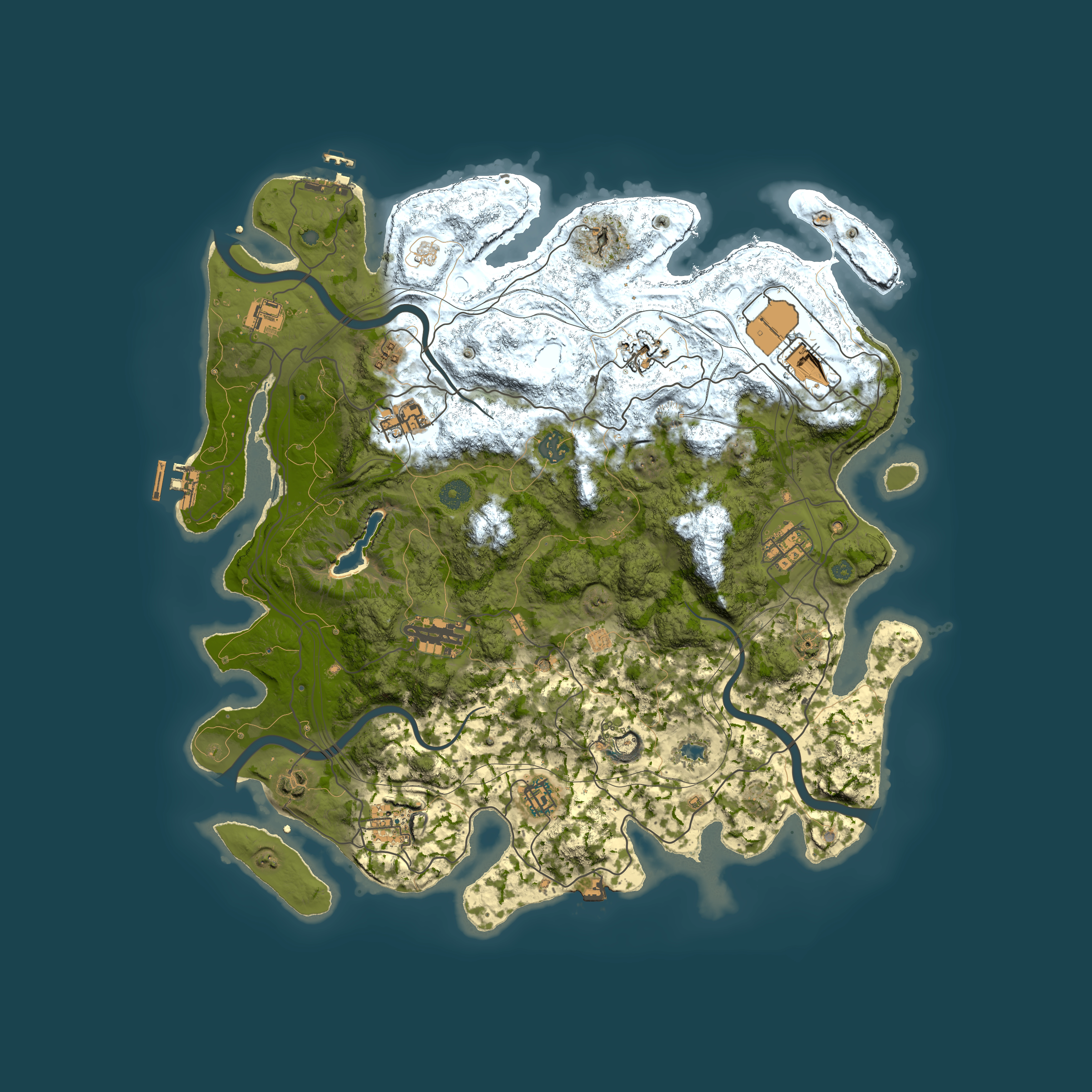 Full top-down render of Rust map seed 0, 4250x4250m