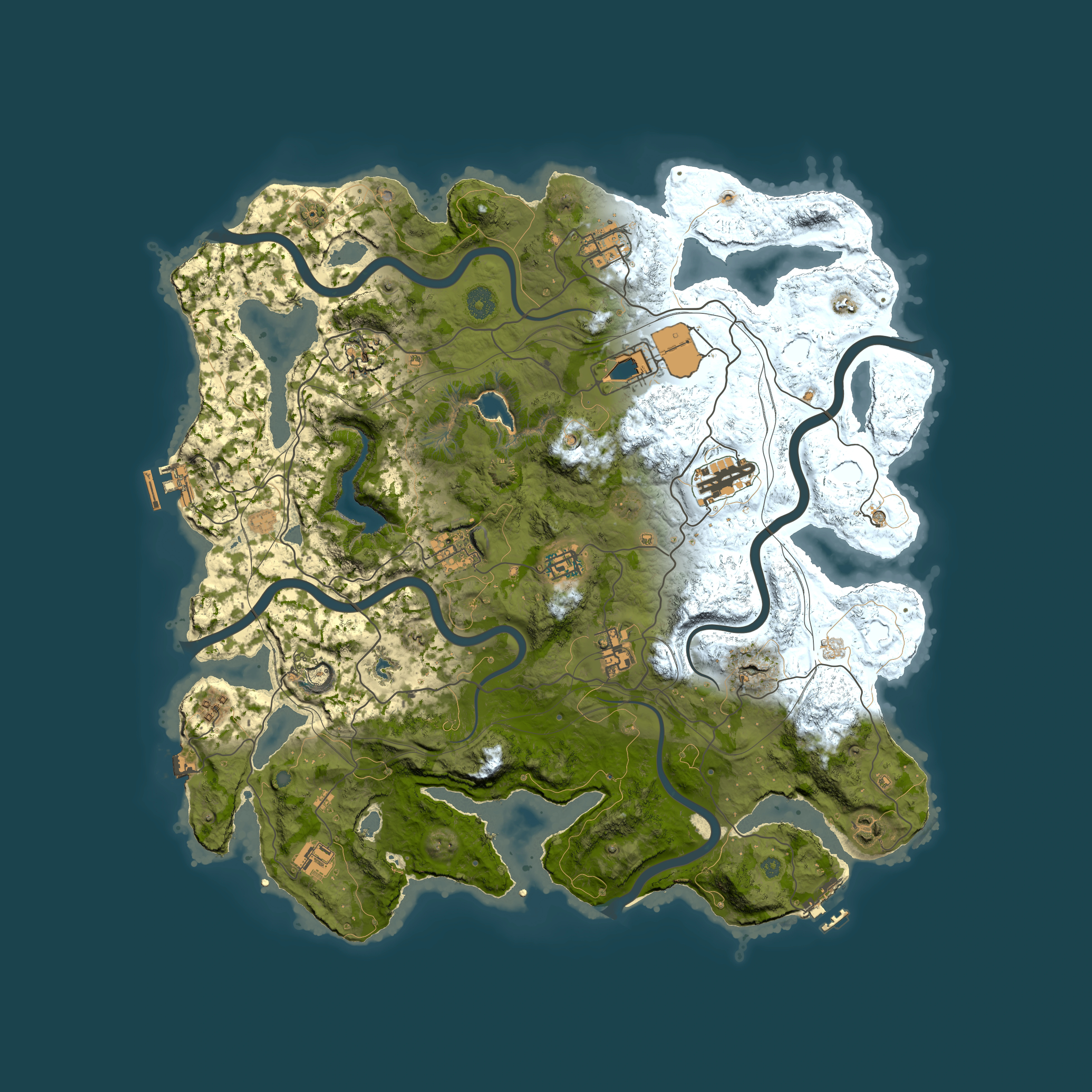 Full top-down render of Rust map seed 2564, 4250x4250m
