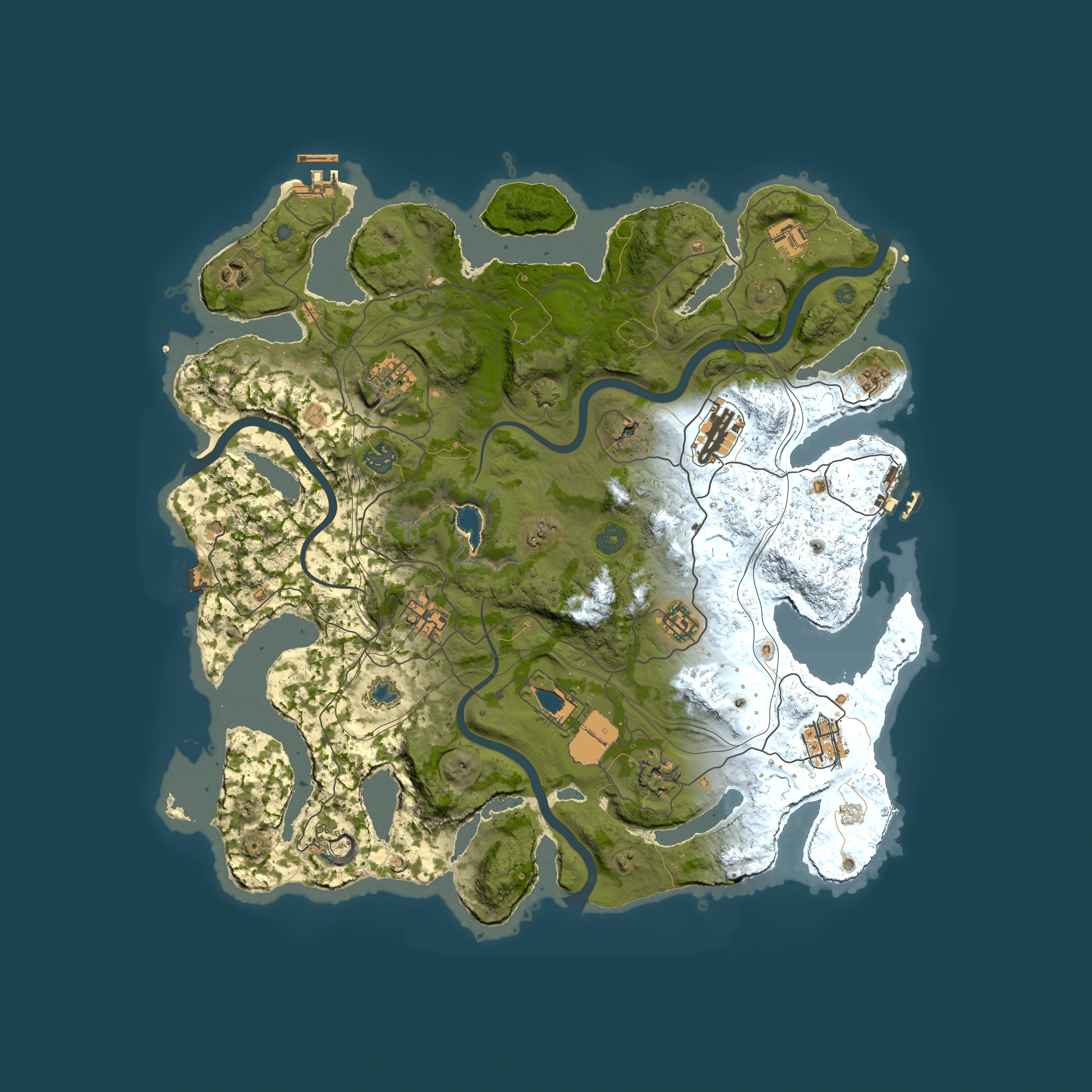 Full top-down render of Rust map seed 1, 4200x4200m