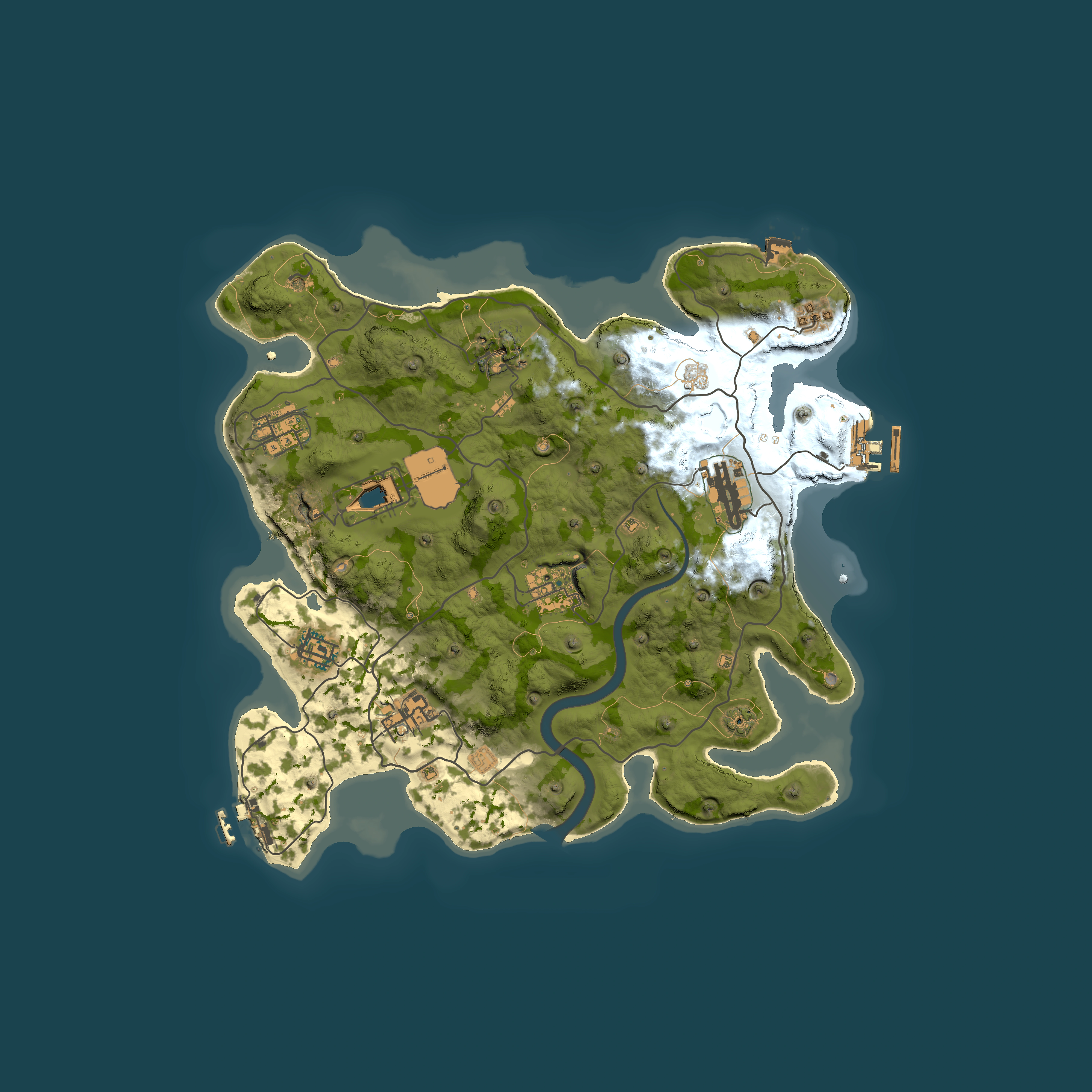 Full top-down render of Rust map seed 1337, 3350x3350m