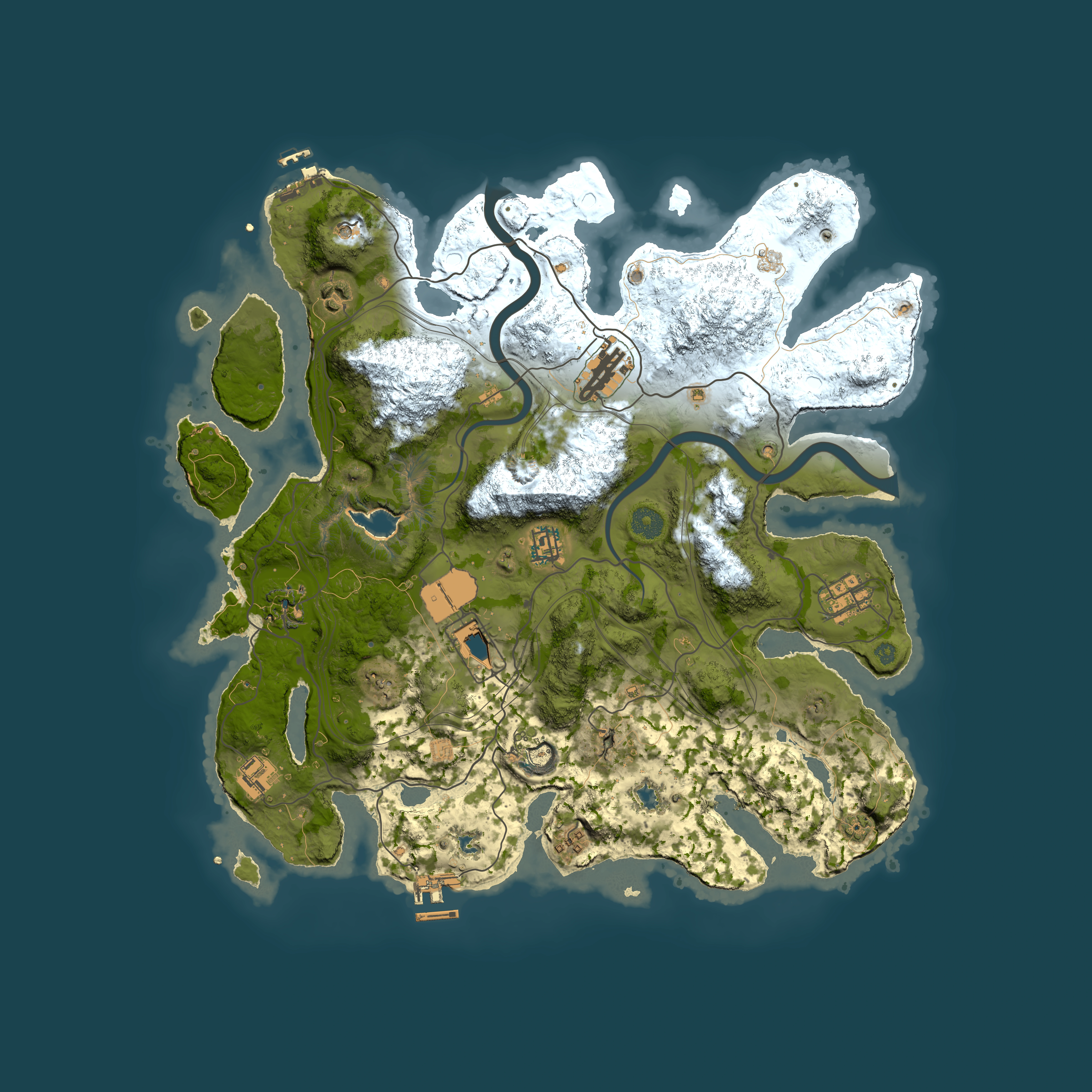 Full top-down render of Rust map seed 1337, 4000x4000m