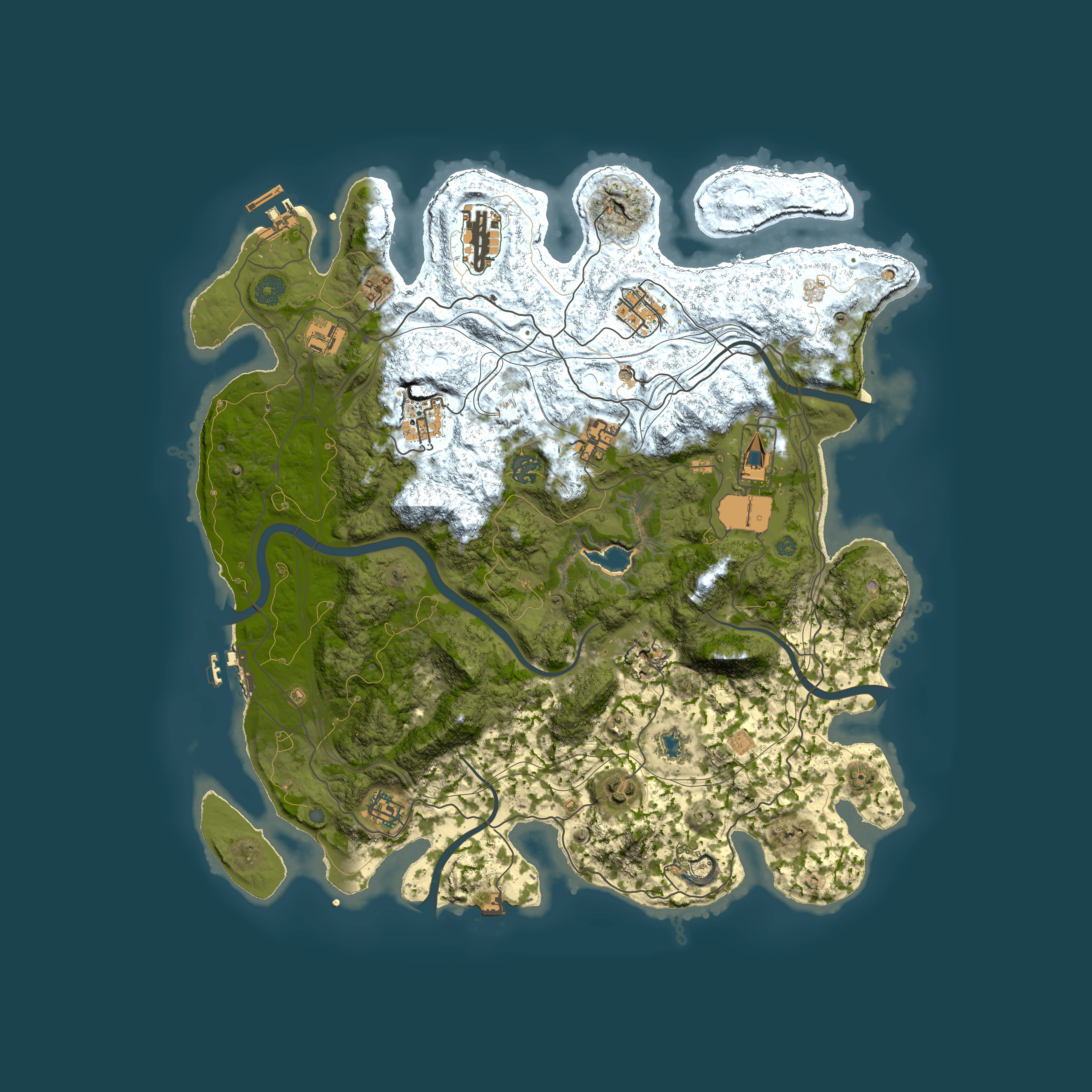 Full top-down render of Rust map seed 0, 4250x4250m