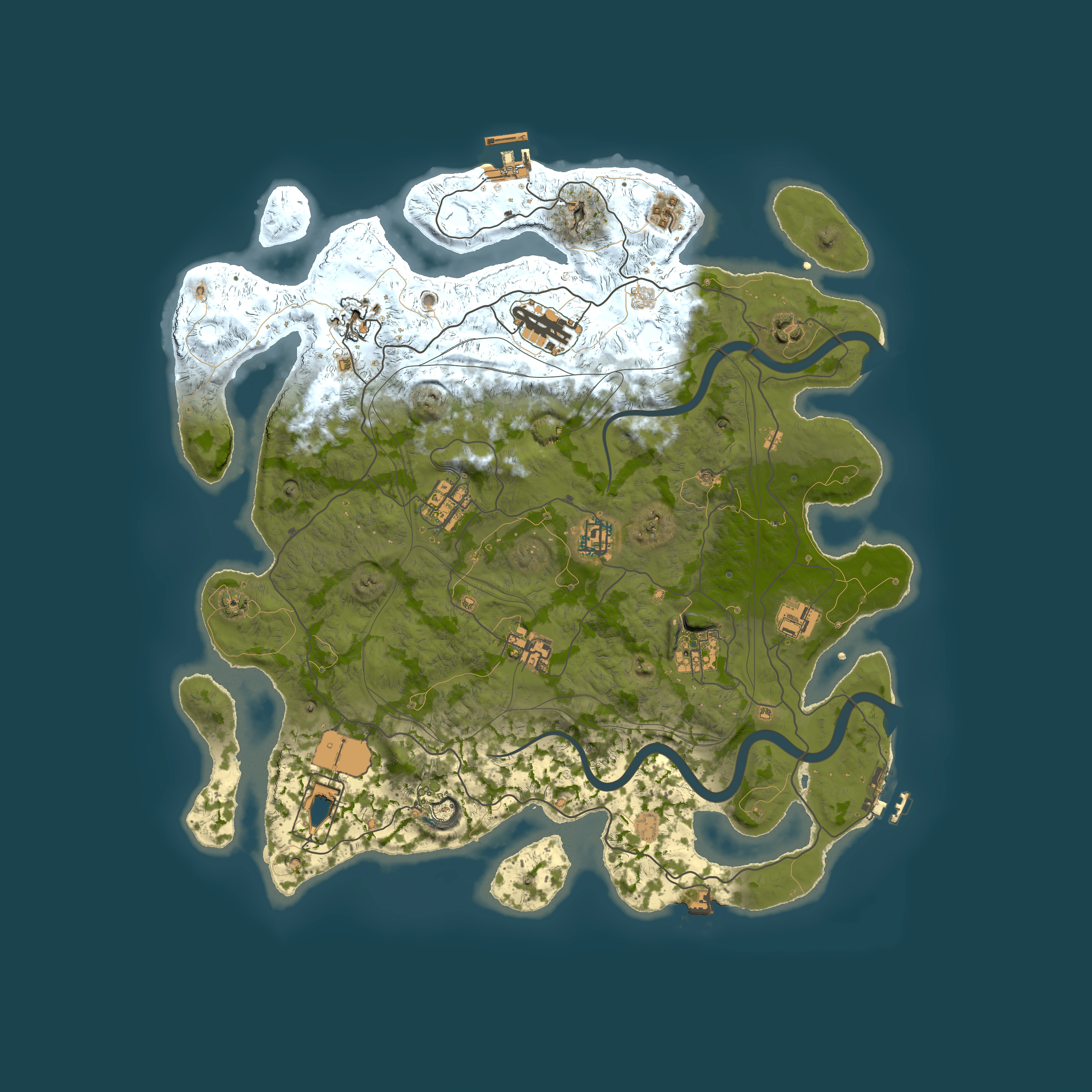 Full top-down render of Rust map seed 1337, 4000x4000m