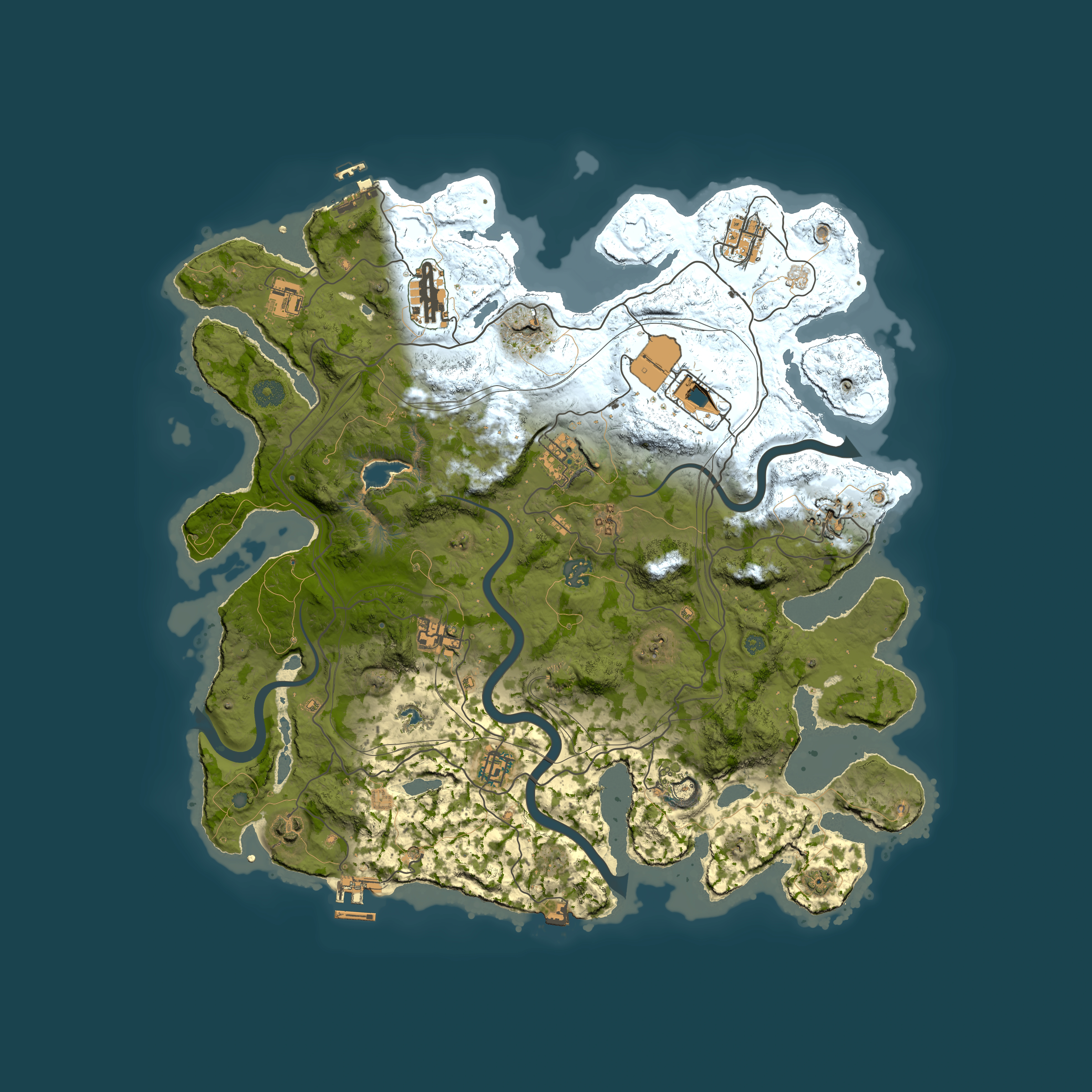 Full top-down render of Rust map seed 1, 4200x4200m