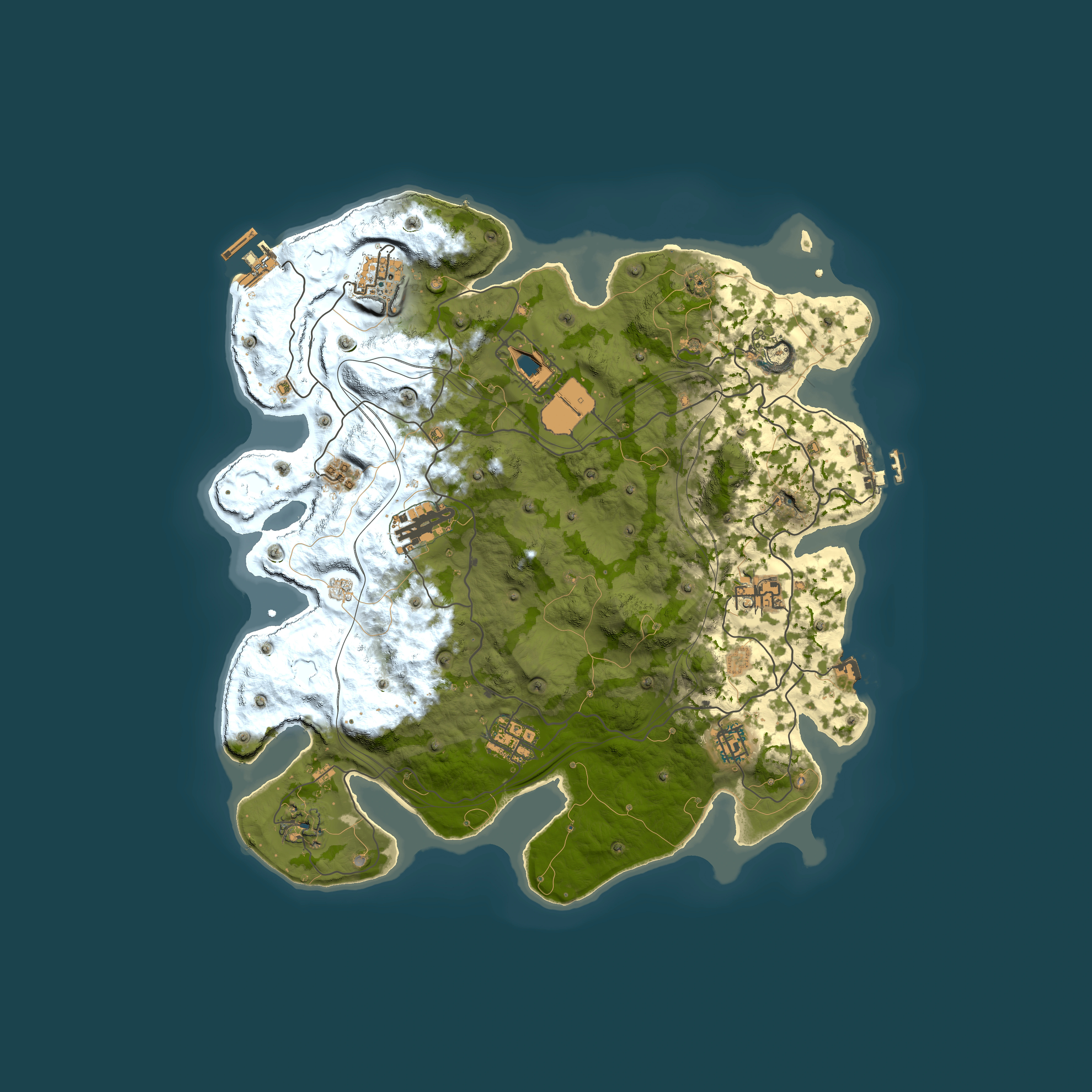 Full top-down render of Rust map seed 1337, 3750x3750m
