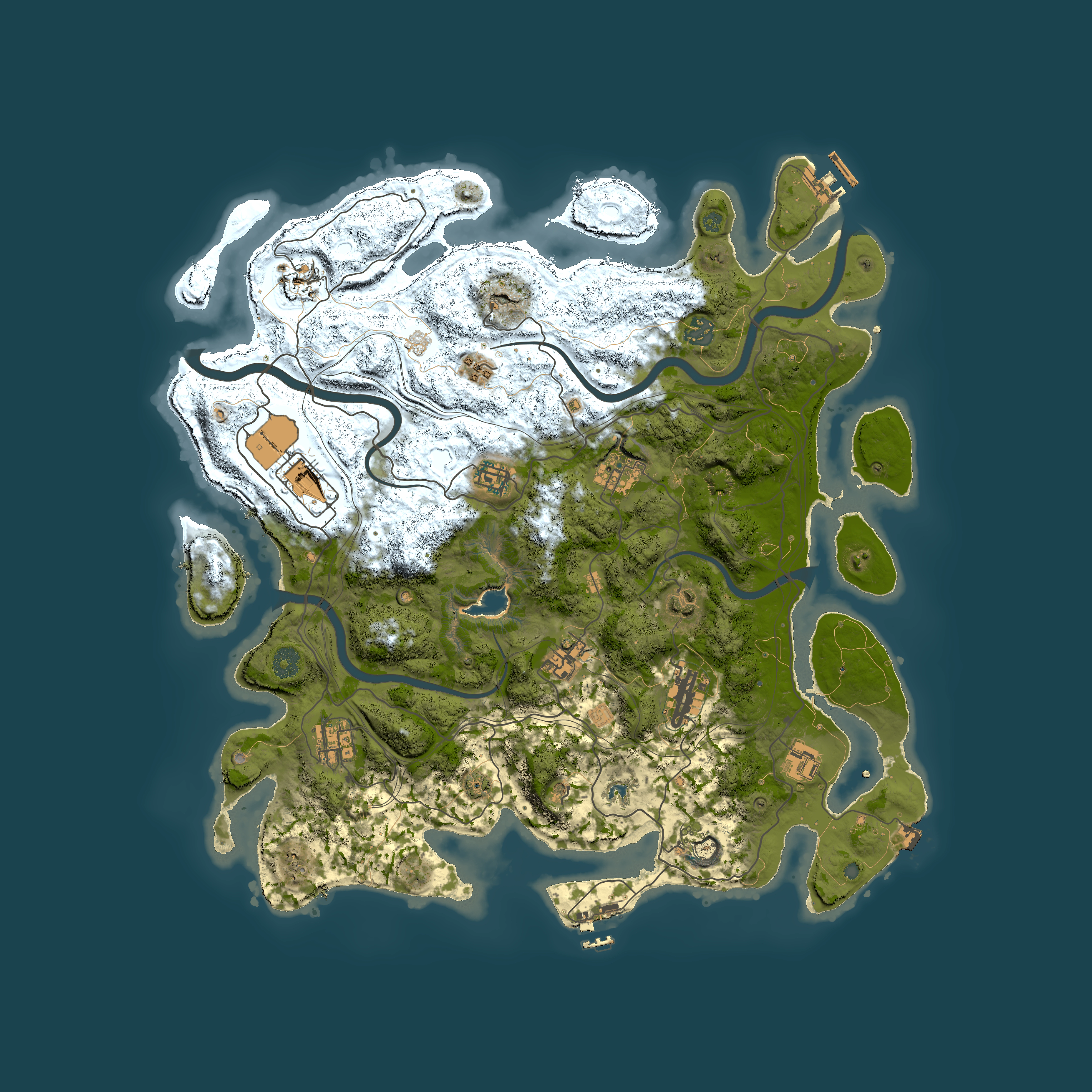 Full top-down render of Rust map seed 0, 4250x4250m