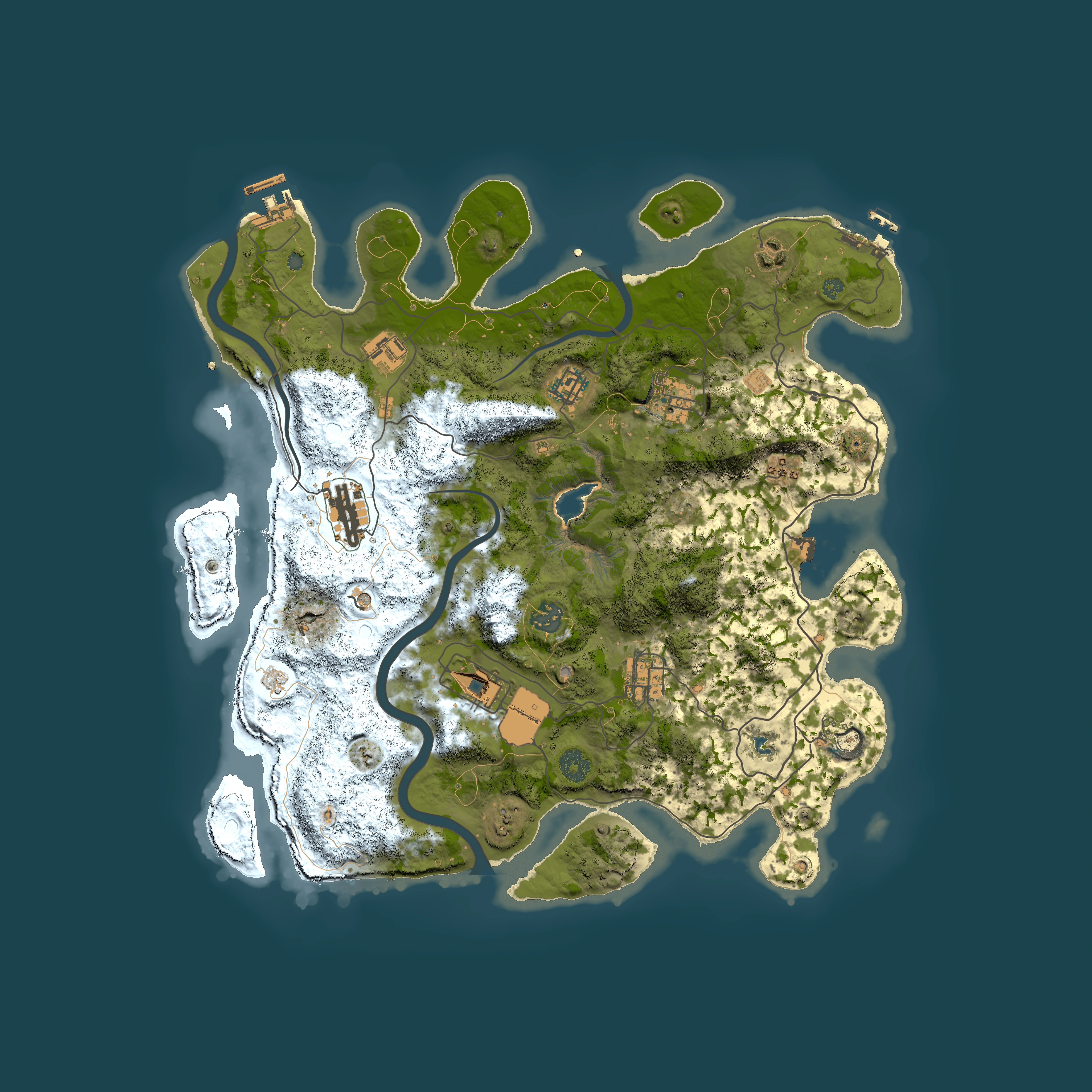Full top-down render of Rust map seed 0, 4000x4000m
