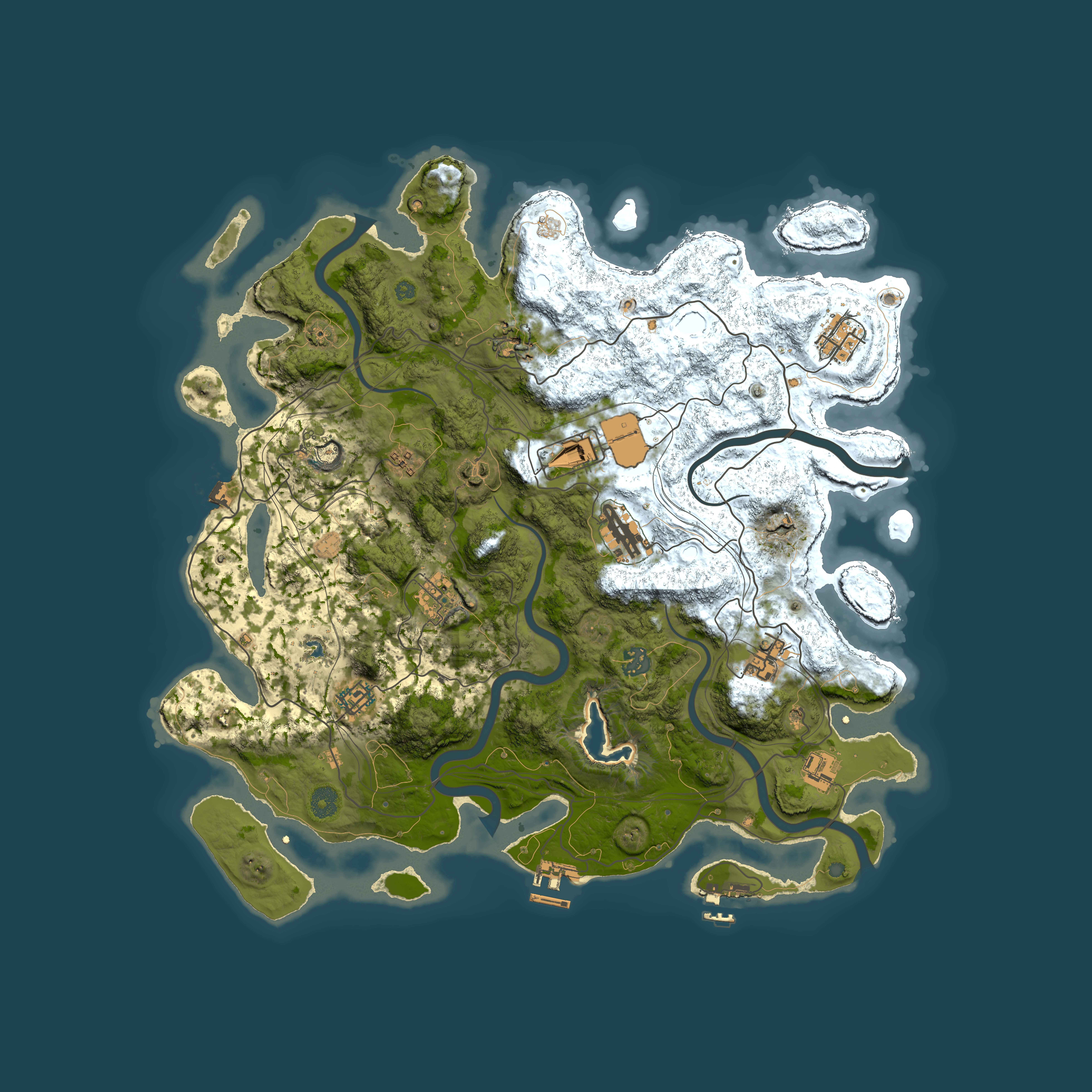 Full top-down render of Rust map seed 0, 4250x4250m