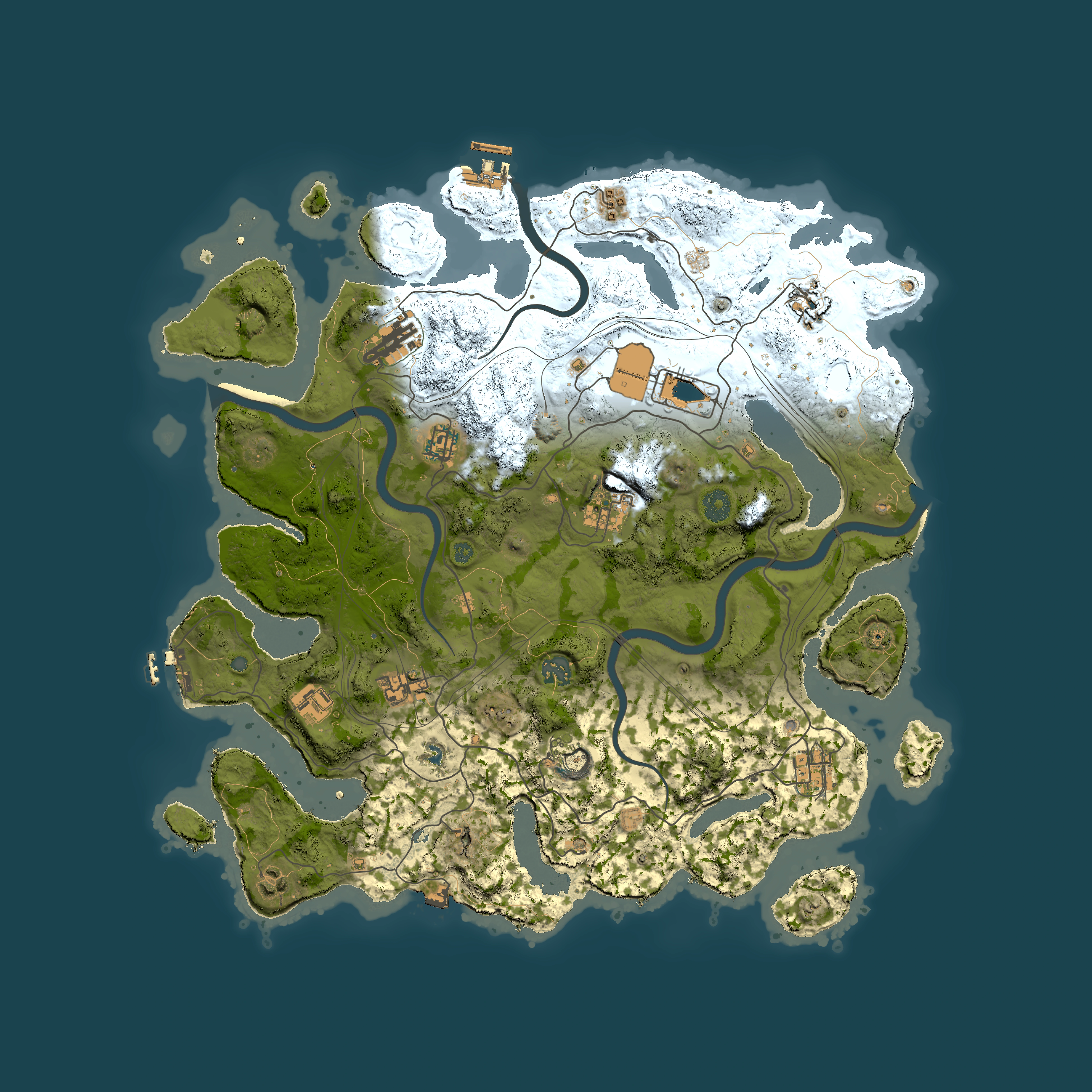 Full top-down render of Rust map seed 1, 4200x4200m