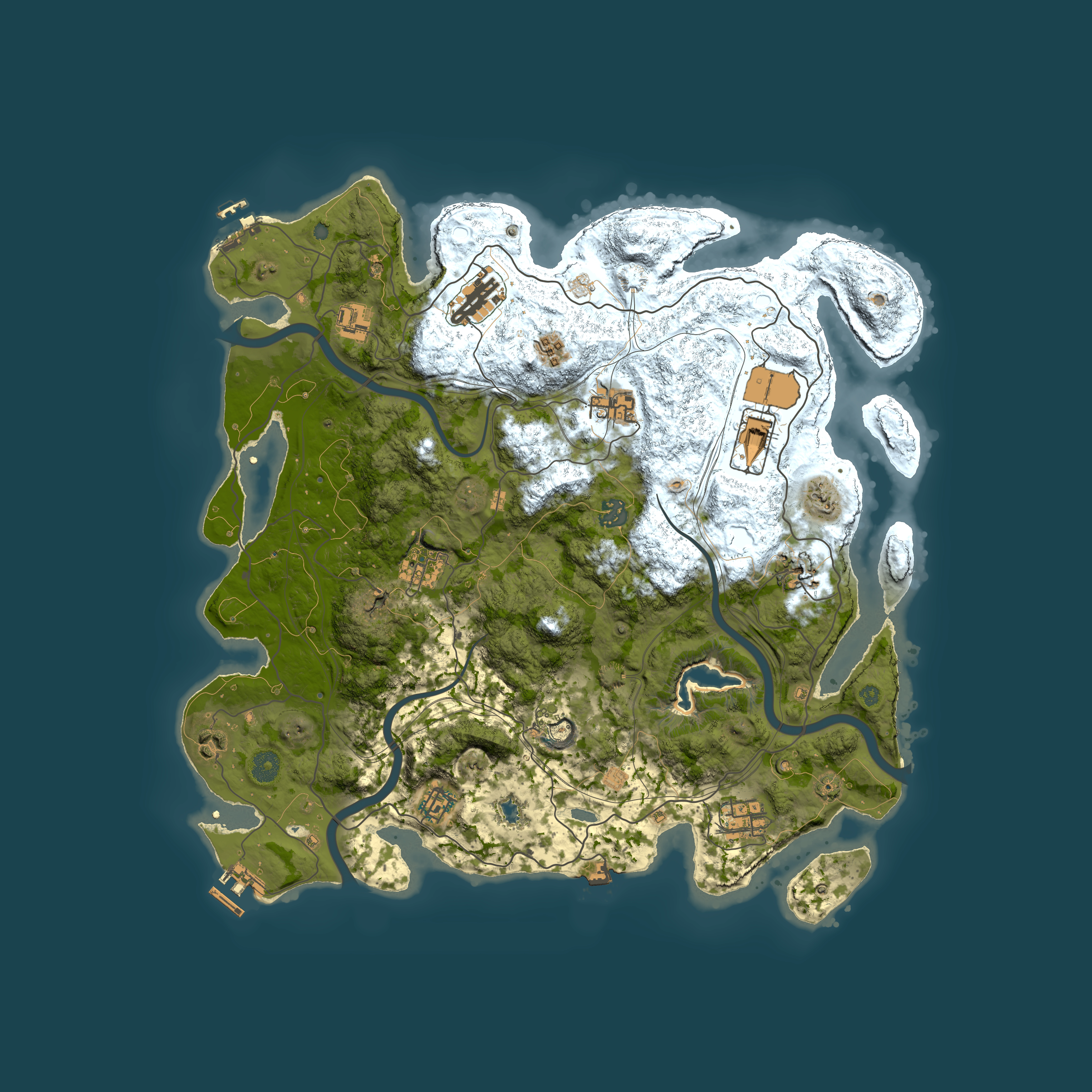 Full top-down render of Rust map seed 0, 4250x4250m