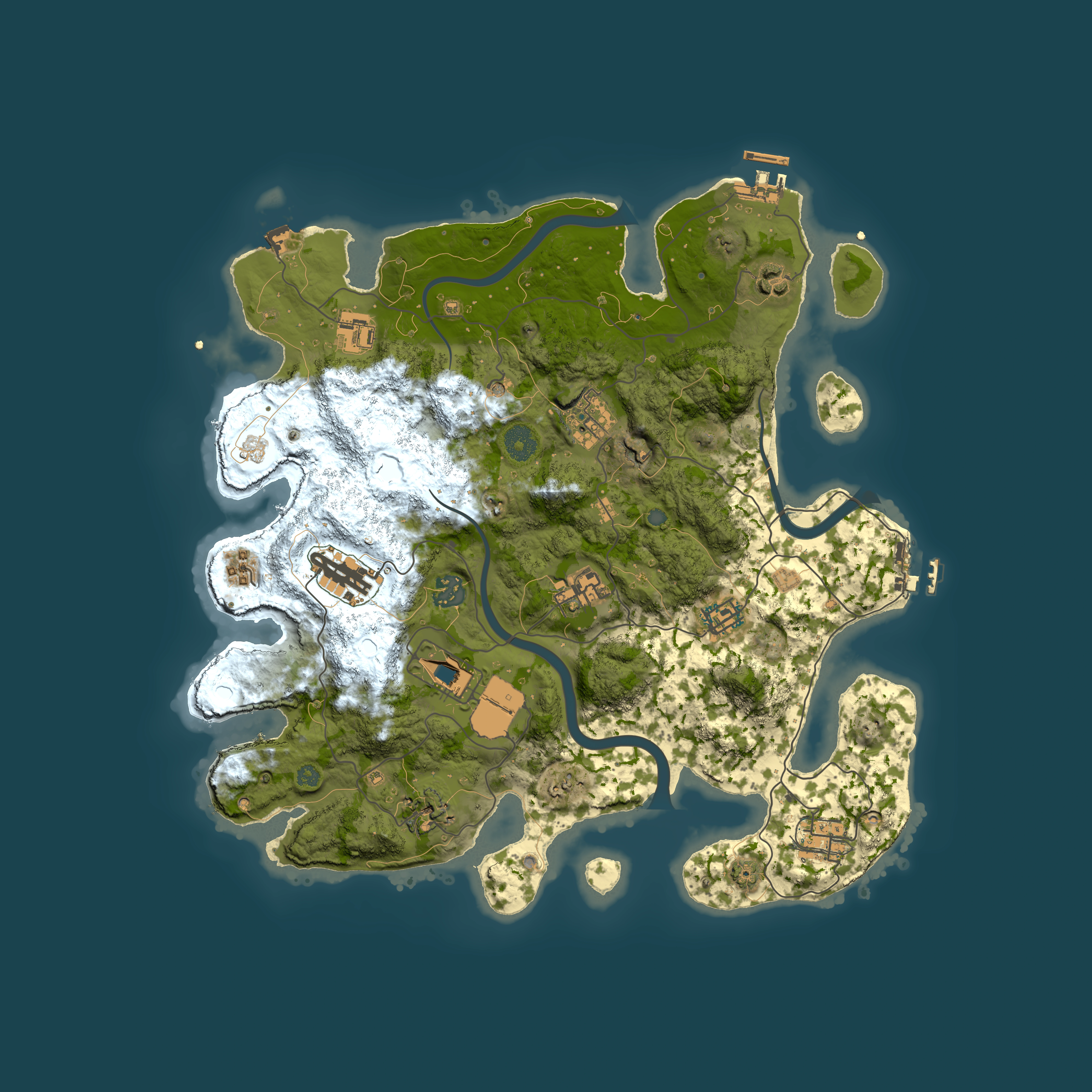 Full top-down render of Rust map seed 6, 3700x3700m