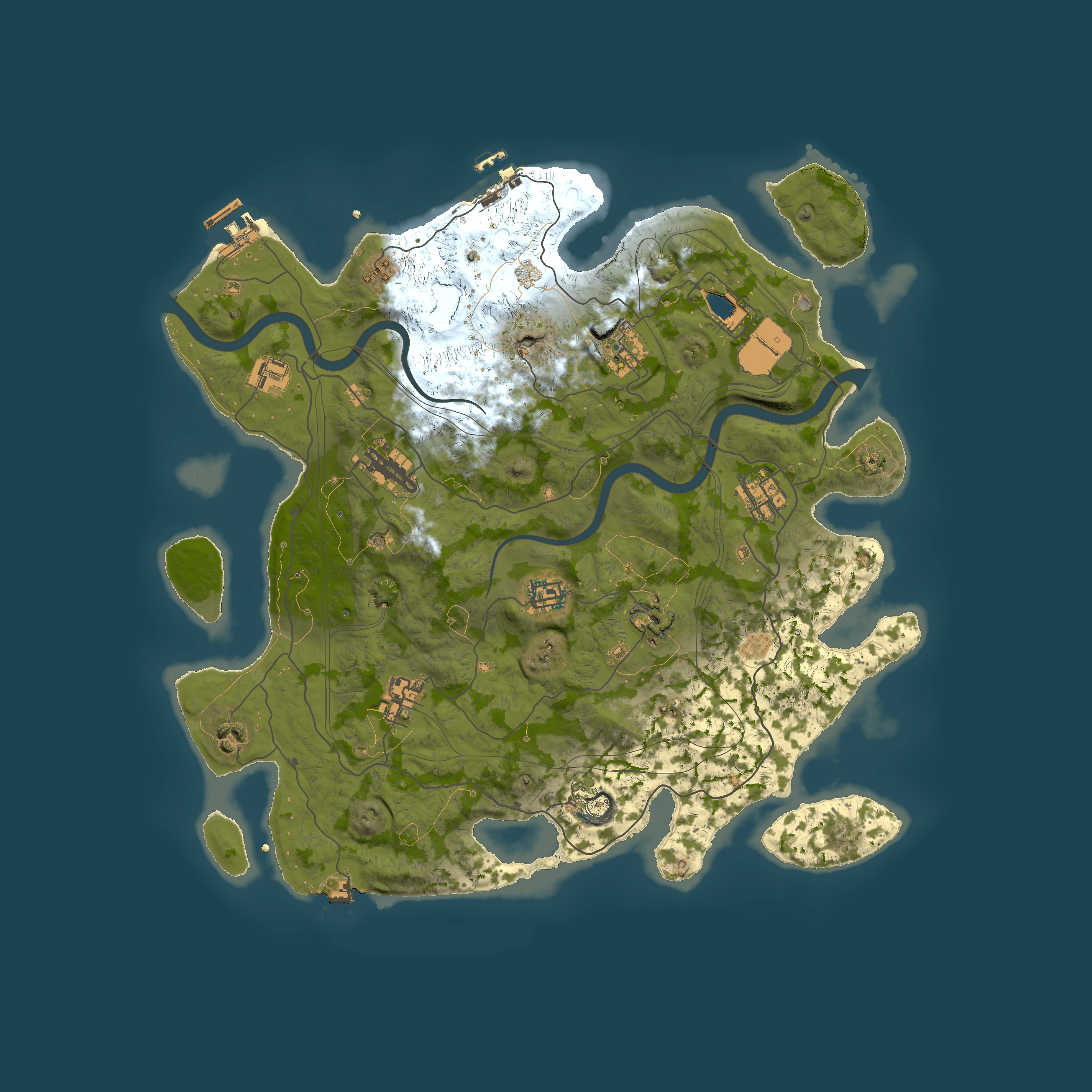 Full top-down render of Rust map seed 1337, 4000x4000m
