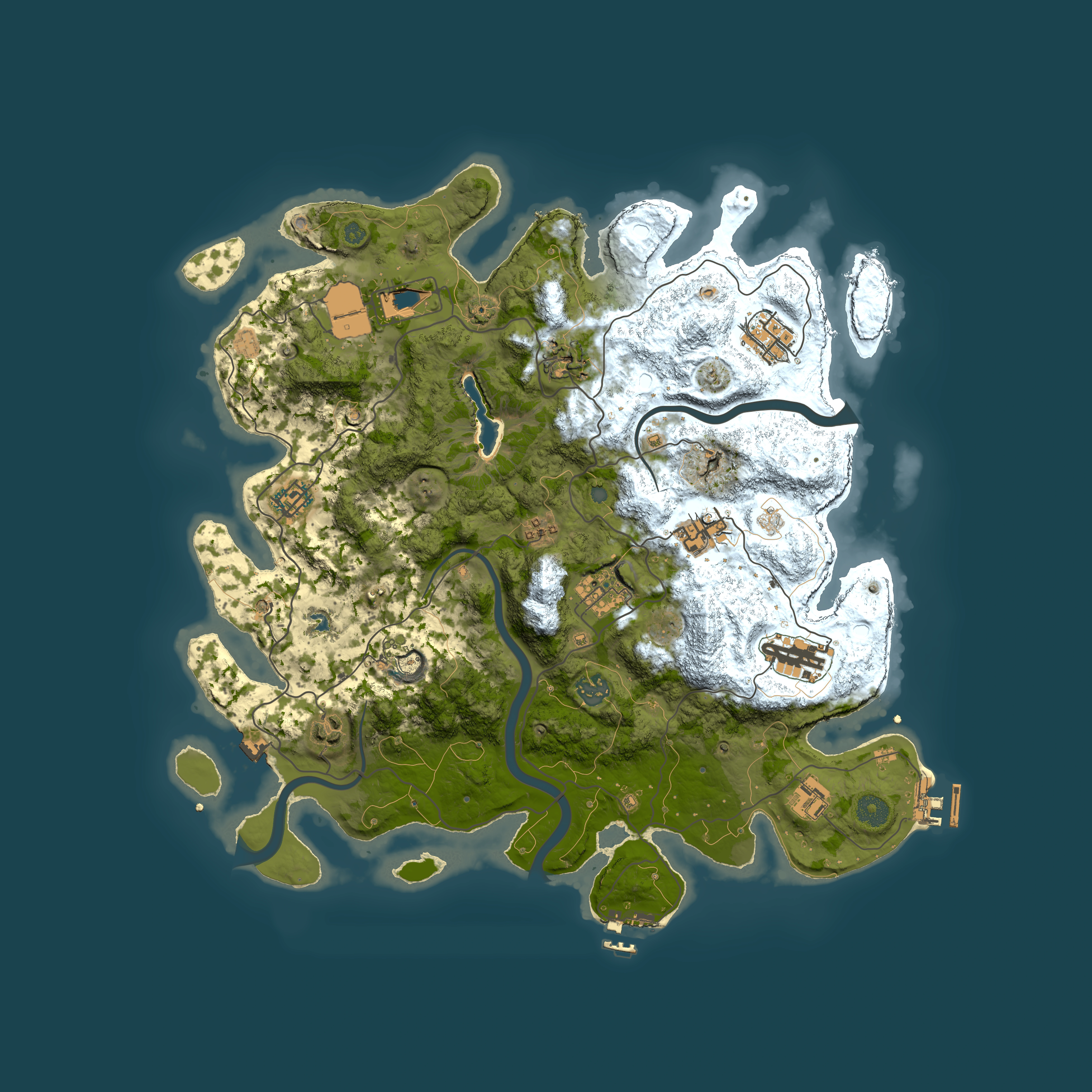 Full top-down render of Rust map seed 0, 4000x4000m