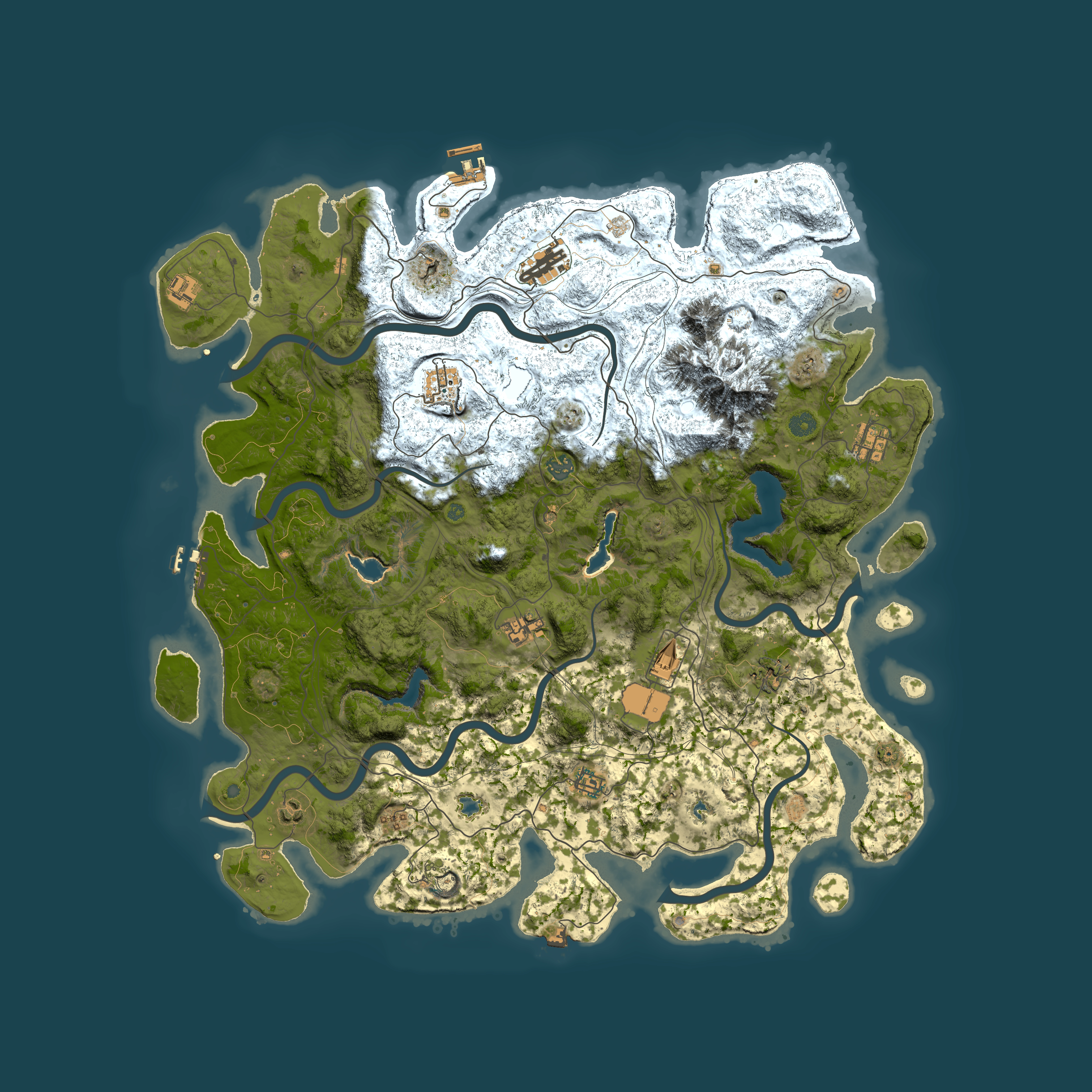 Full top-down render of Rust map seed 2118304439, 5000x5000m