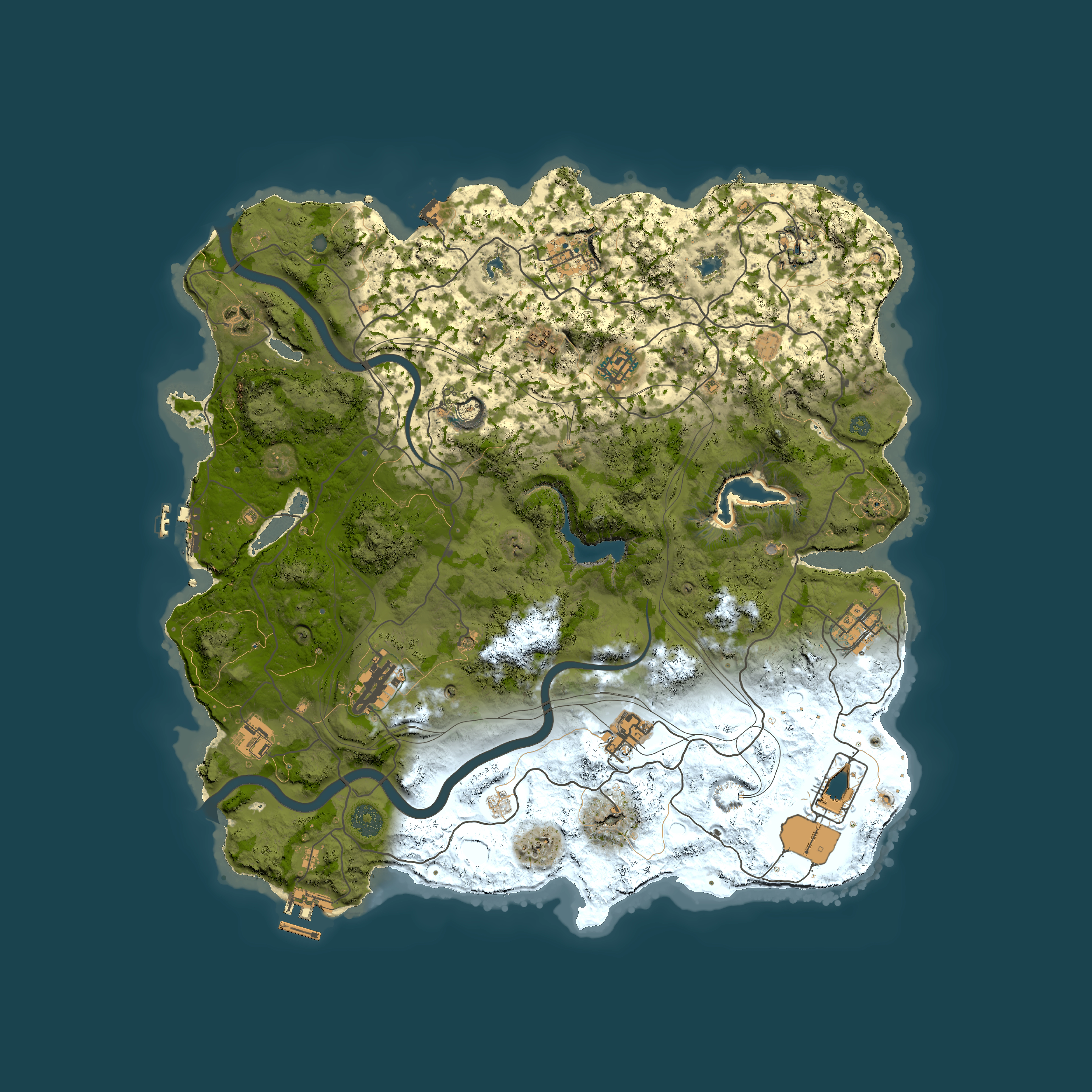 Full top-down render of Rust map seed 257223341, 4000x4000m