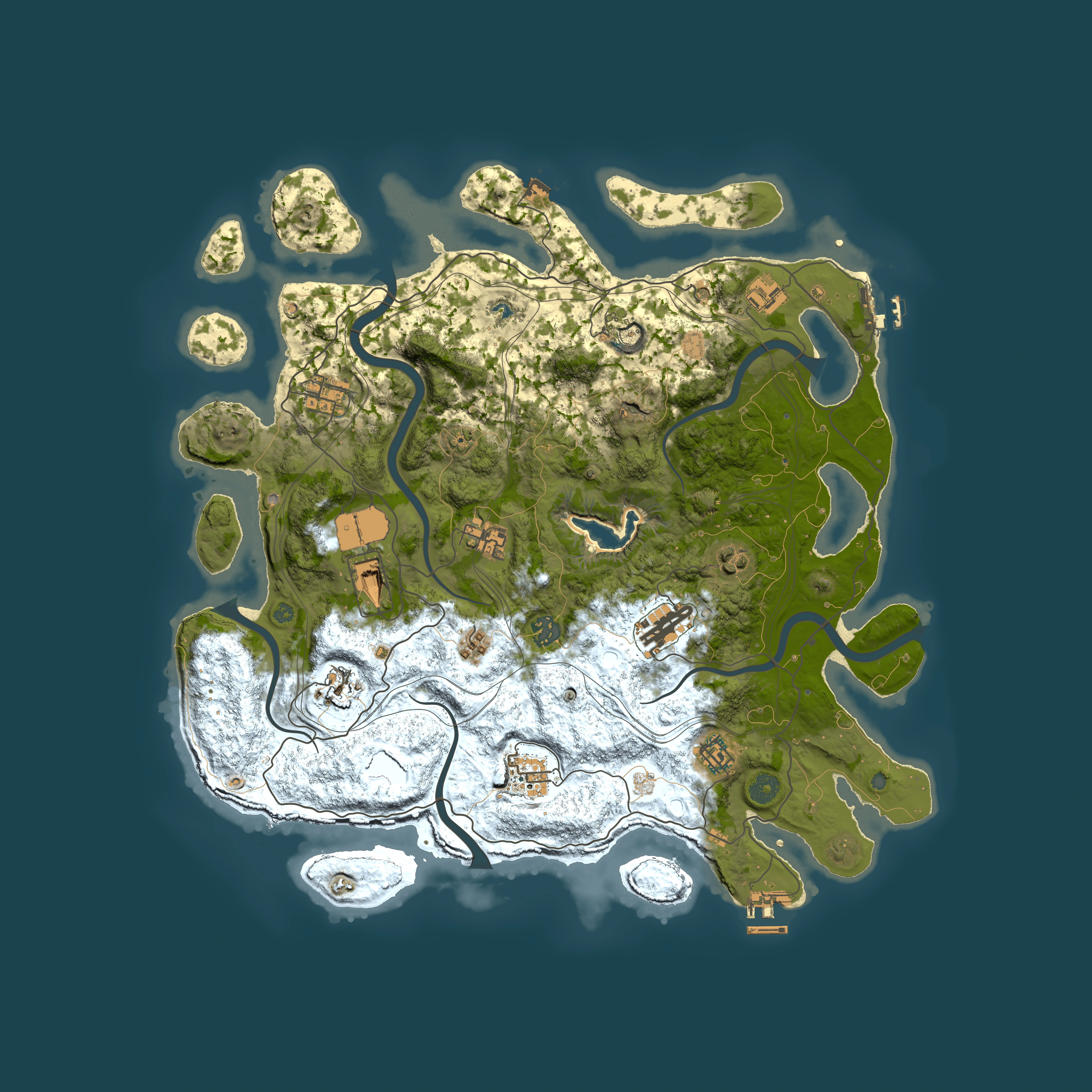 Full top-down render of Rust map seed 0, 4250x4250m