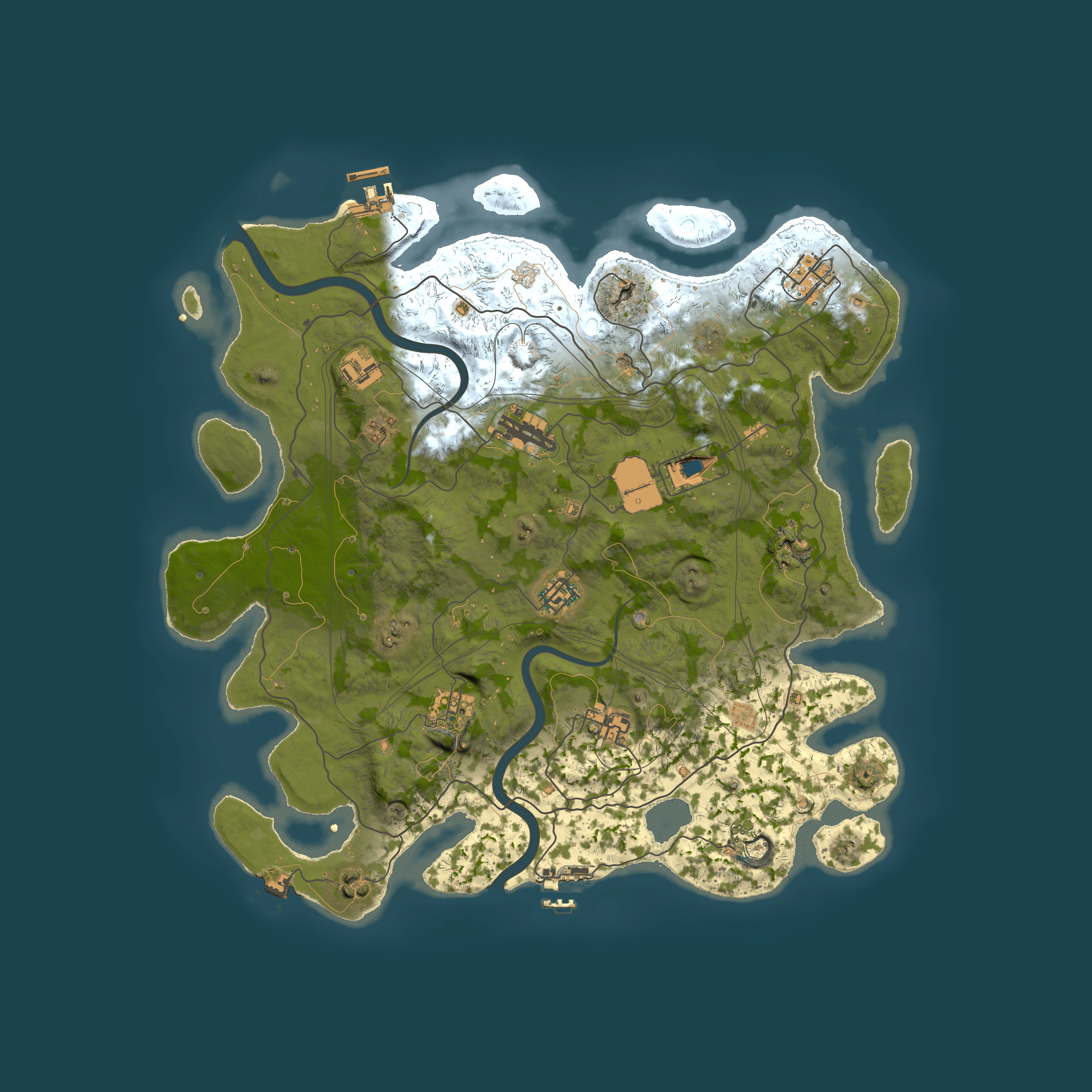 Full top-down render of Rust map seed 1337, 4000x4000m