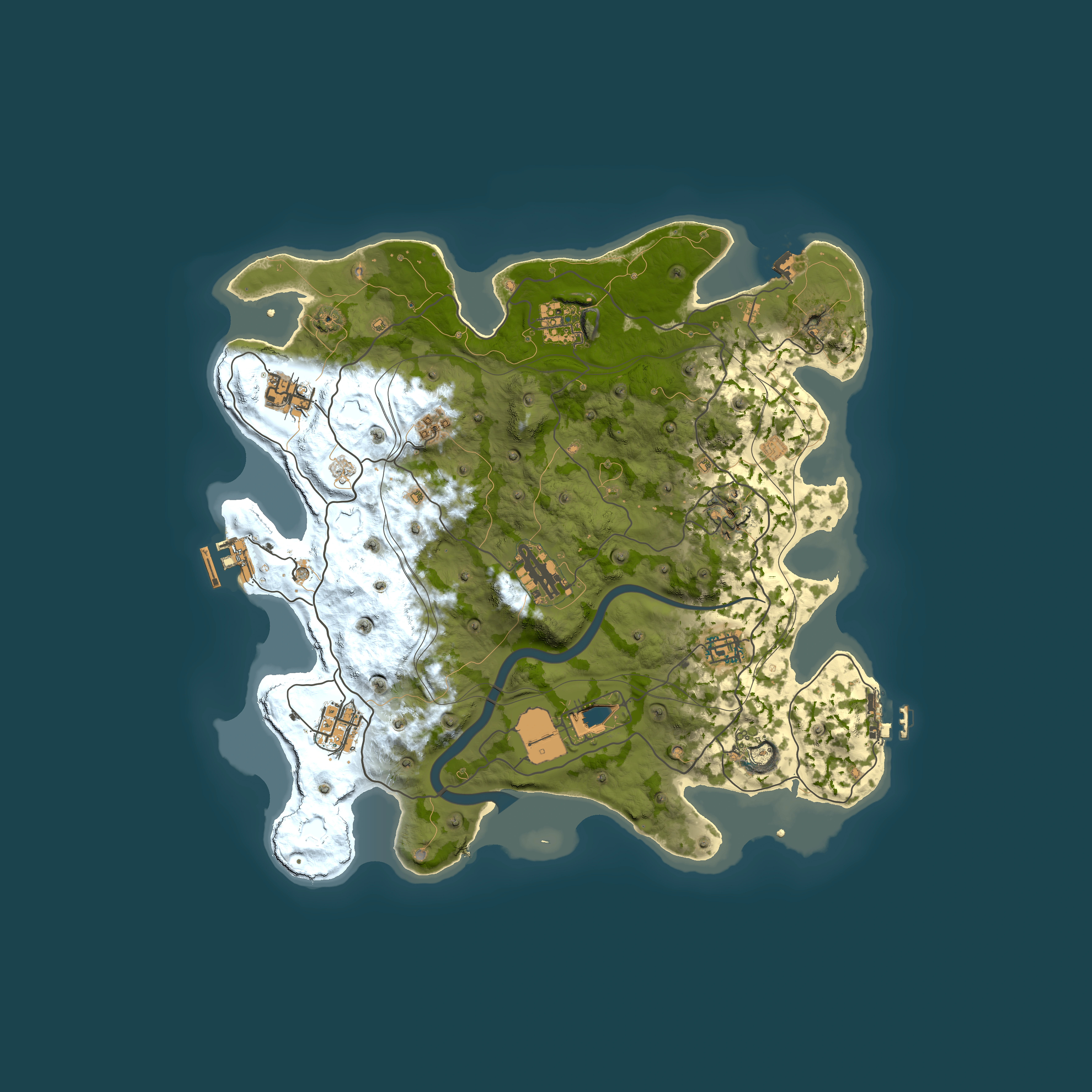 Full top-down render of Rust map seed 1337, 3750x3750m