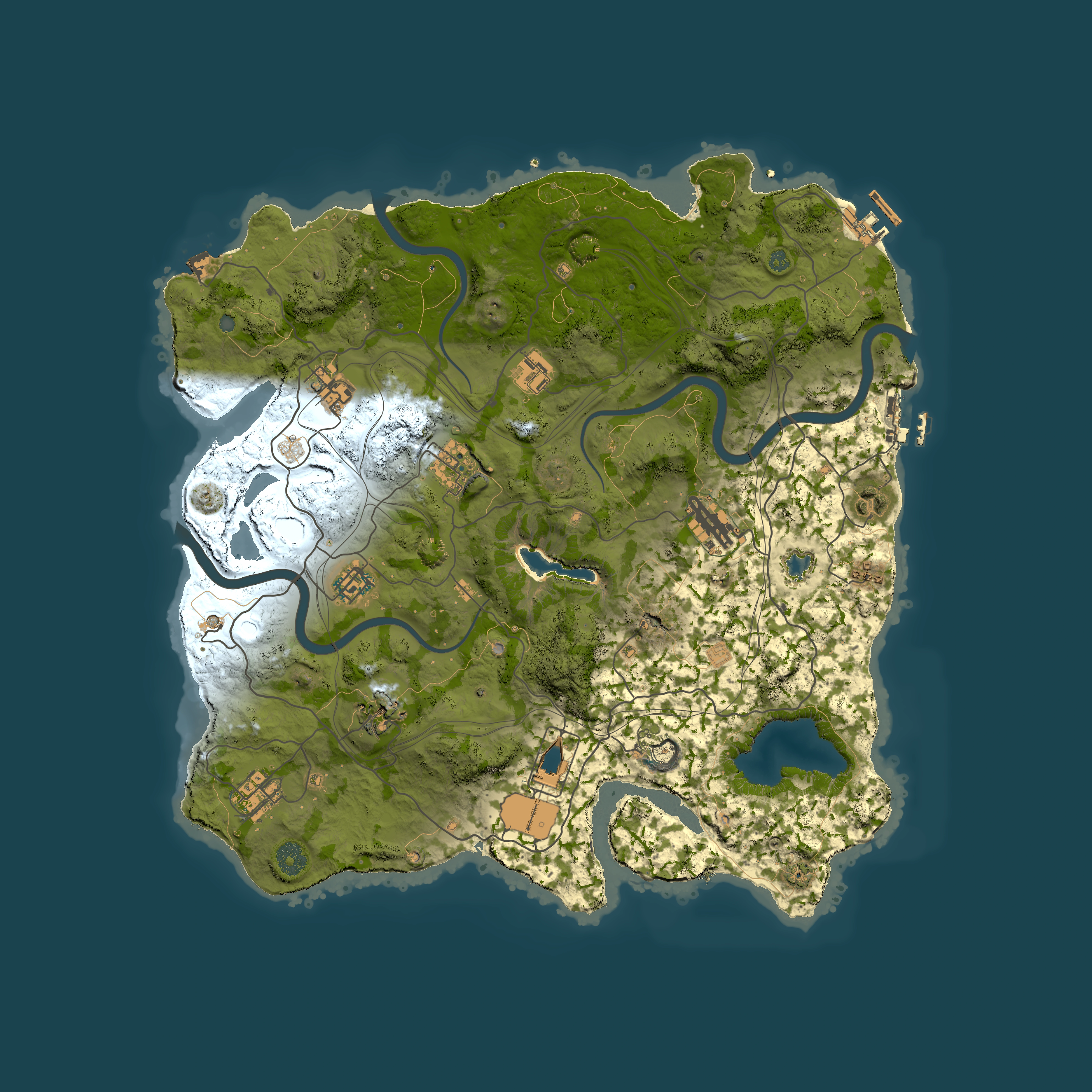 Full top-down render of Rust map seed 2098719030, 4000x4000m