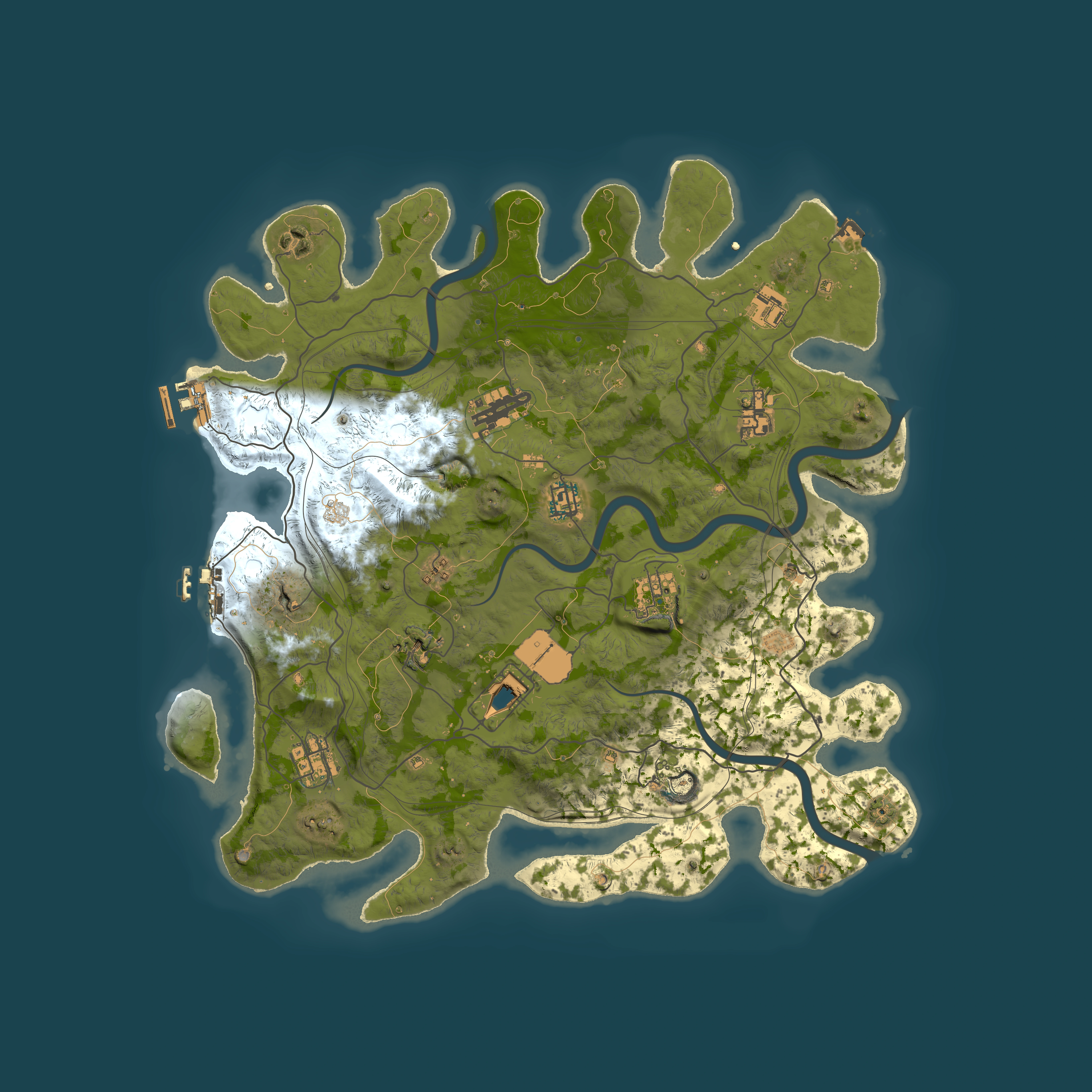 Full top-down render of Rust map seed 1337, 4000x4000m