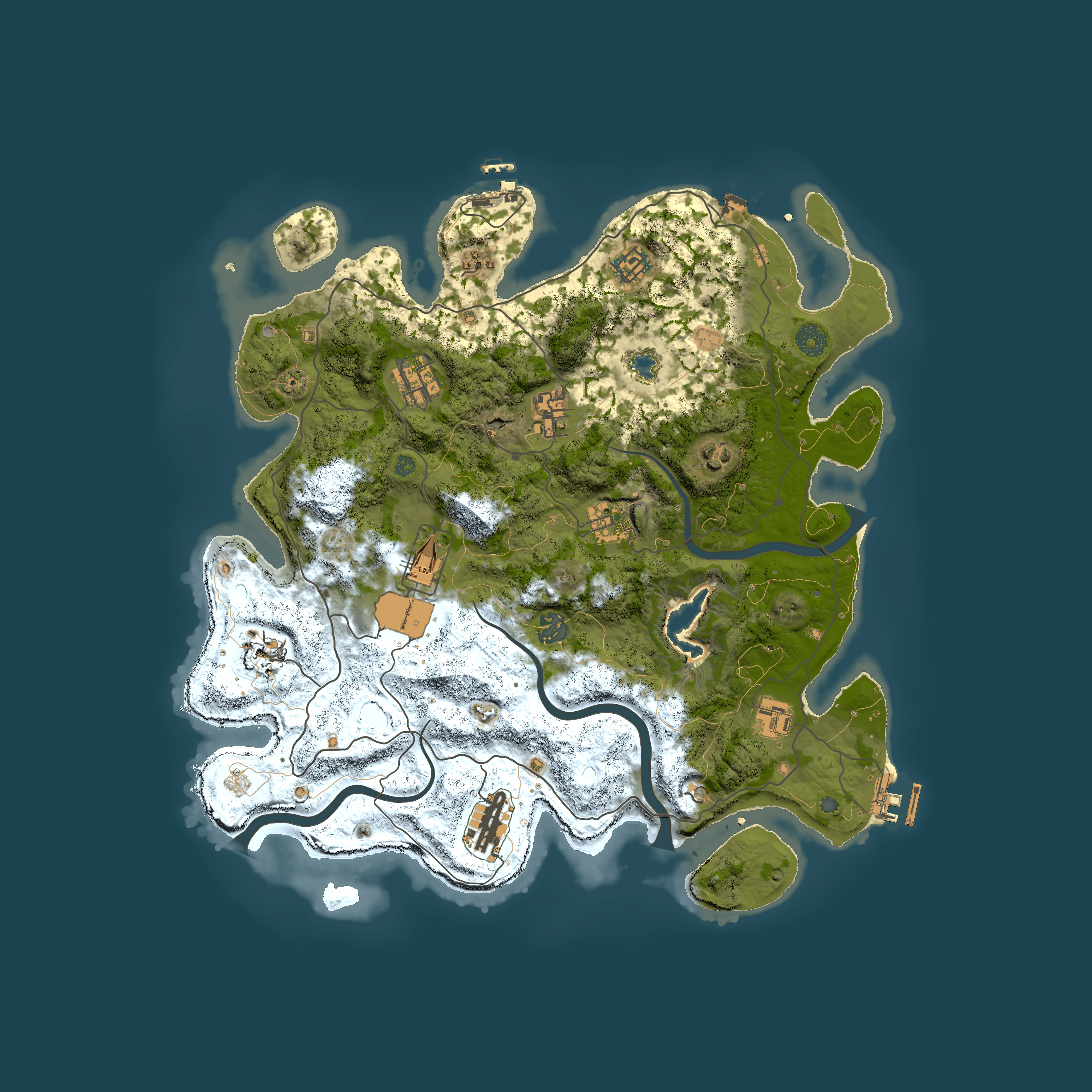 Full top-down render of Rust map seed 1198149280, 4000x4000m