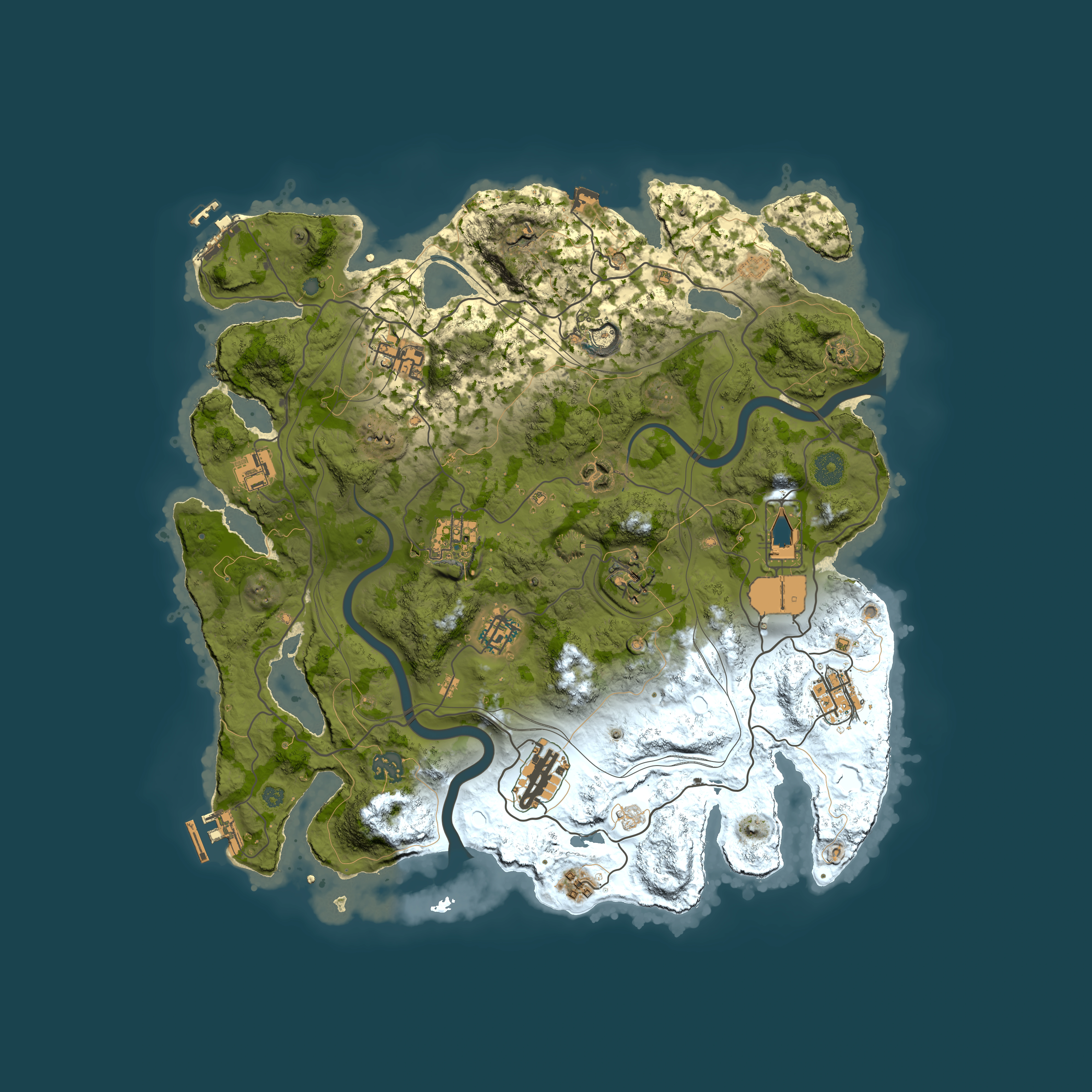 Full top-down render of Rust map seed 1337, 3850x3850m