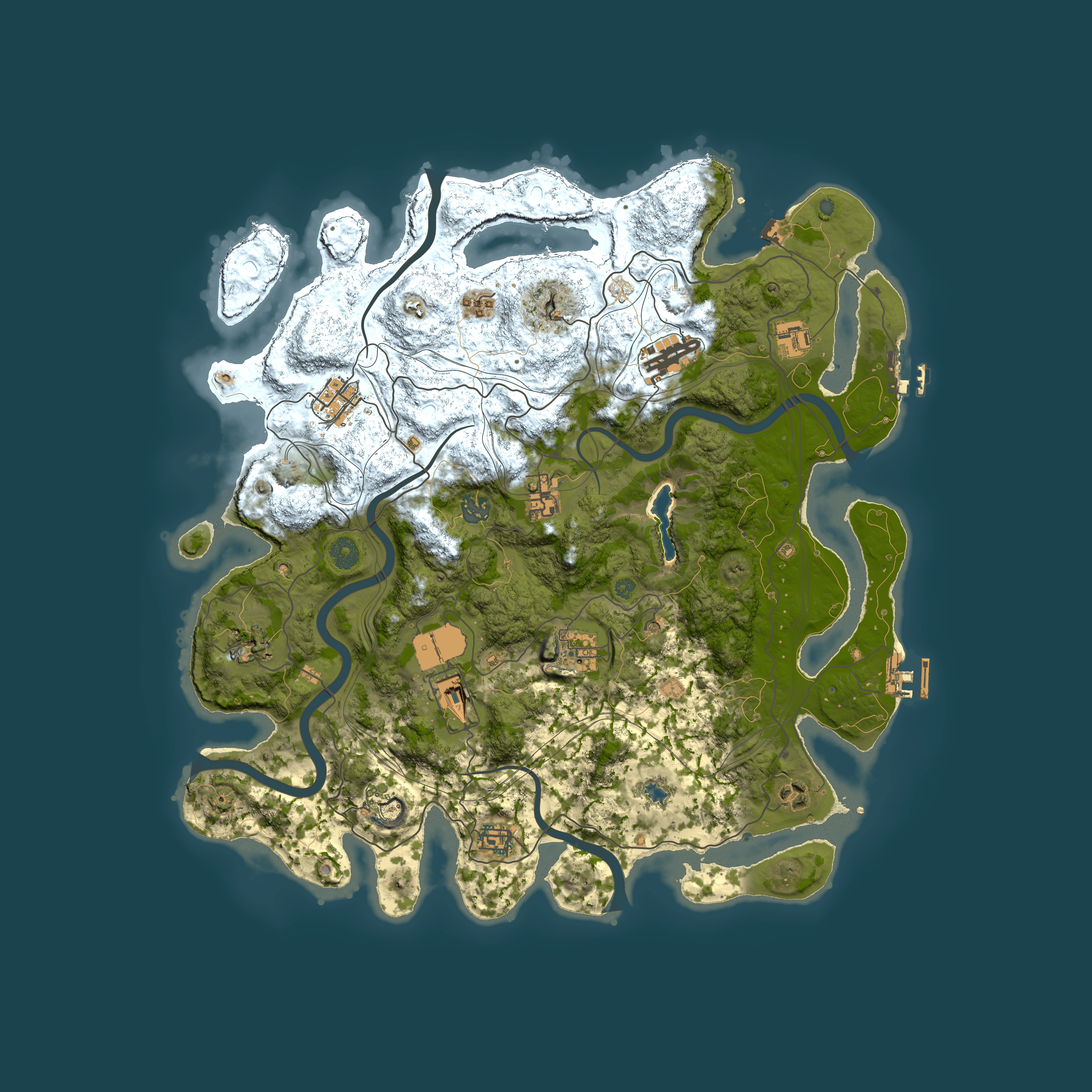 Full top-down render of Rust map seed 0, 4250x4250m
