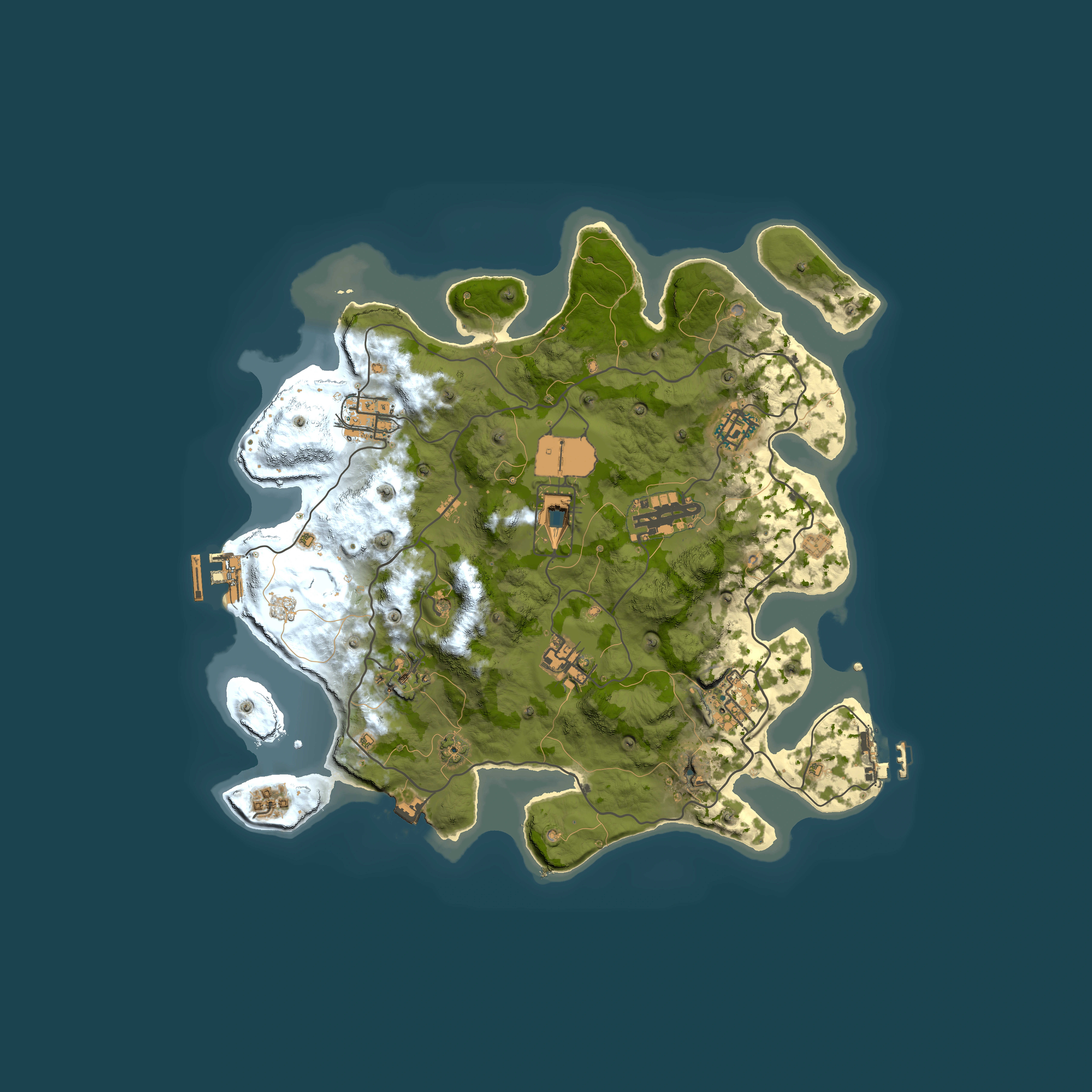 Full top-down render of Rust map seed 1337, 3350x3350m