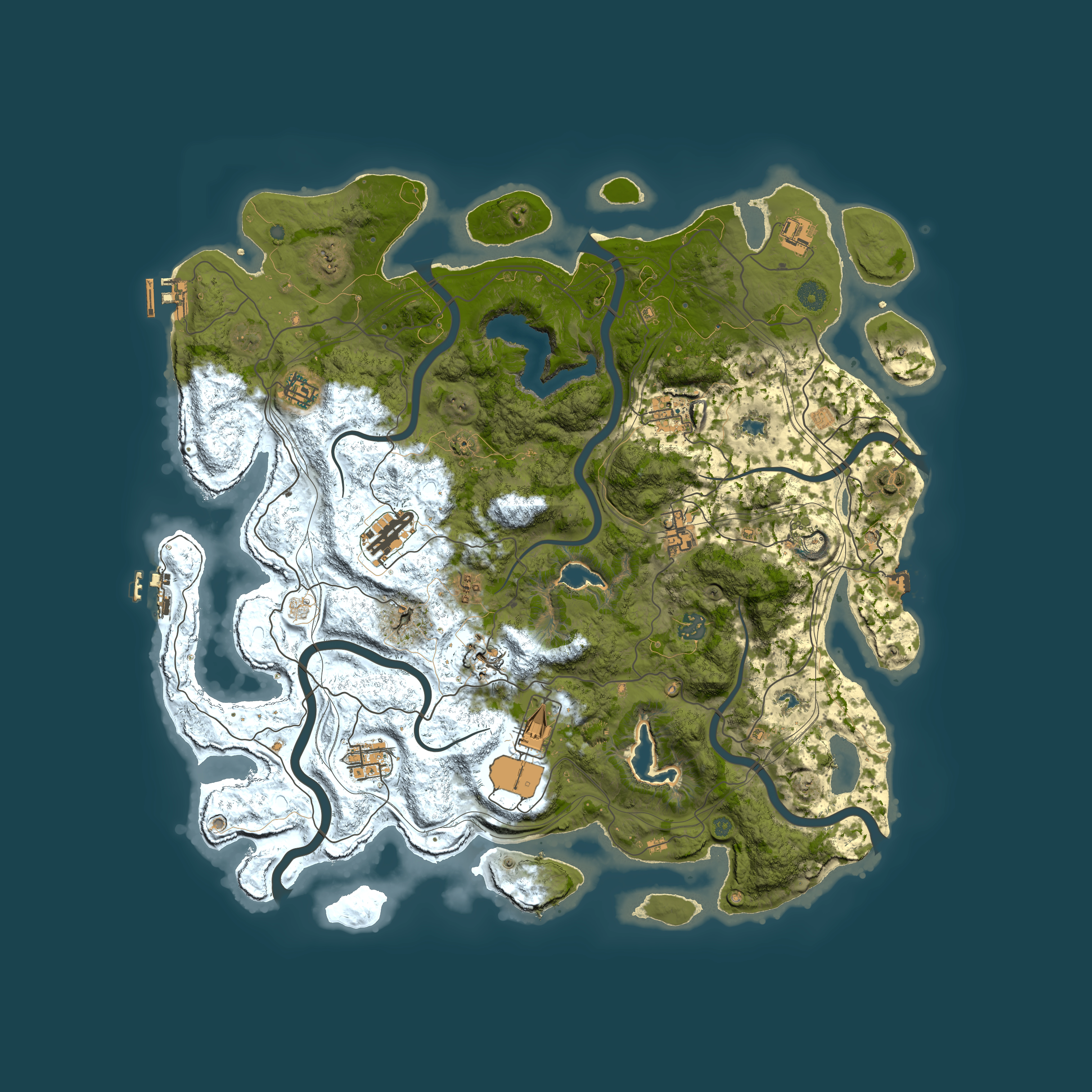 Full top-down render of Rust map seed 0, 4500x4500m