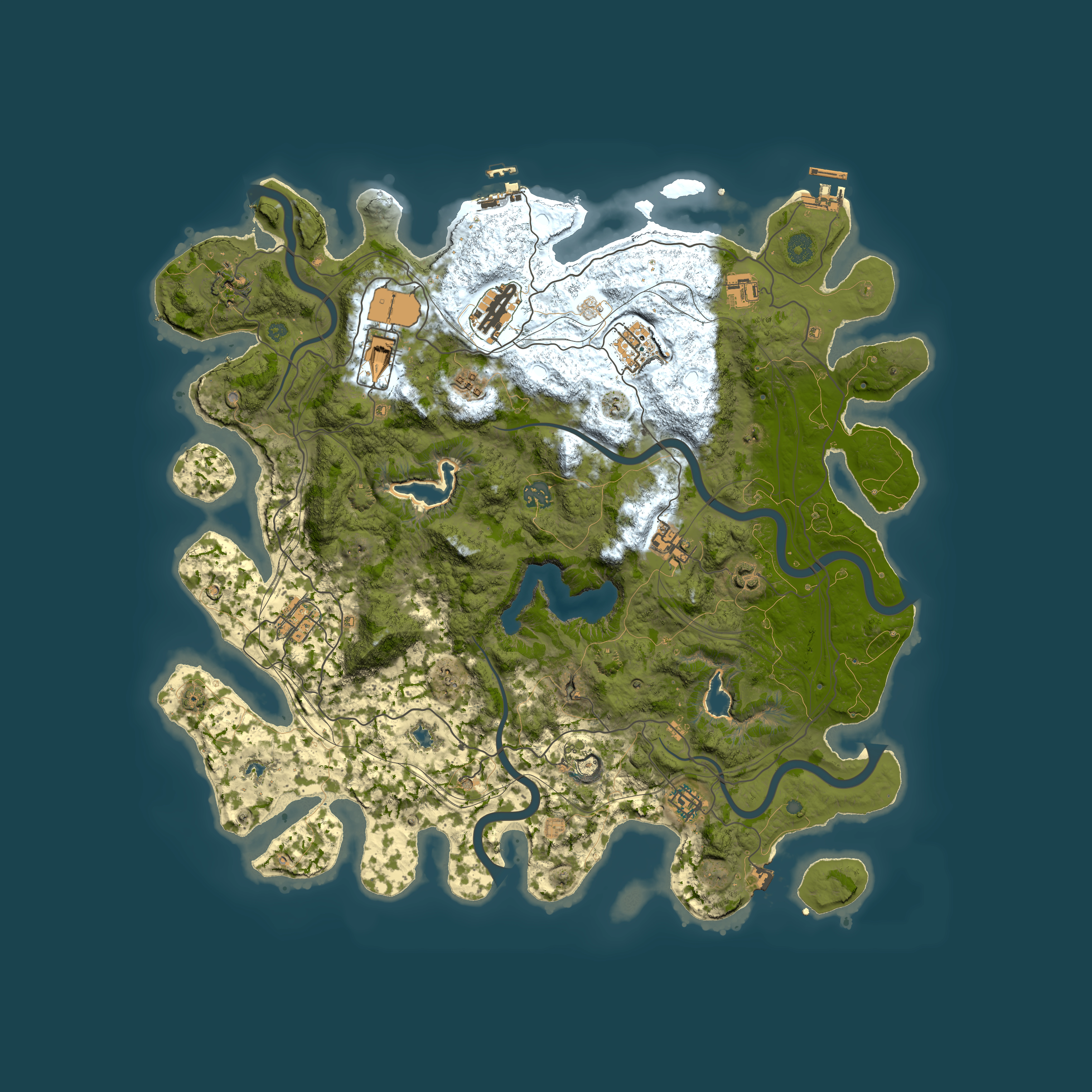 Full top-down render of Rust map seed 0, 4500x4500m