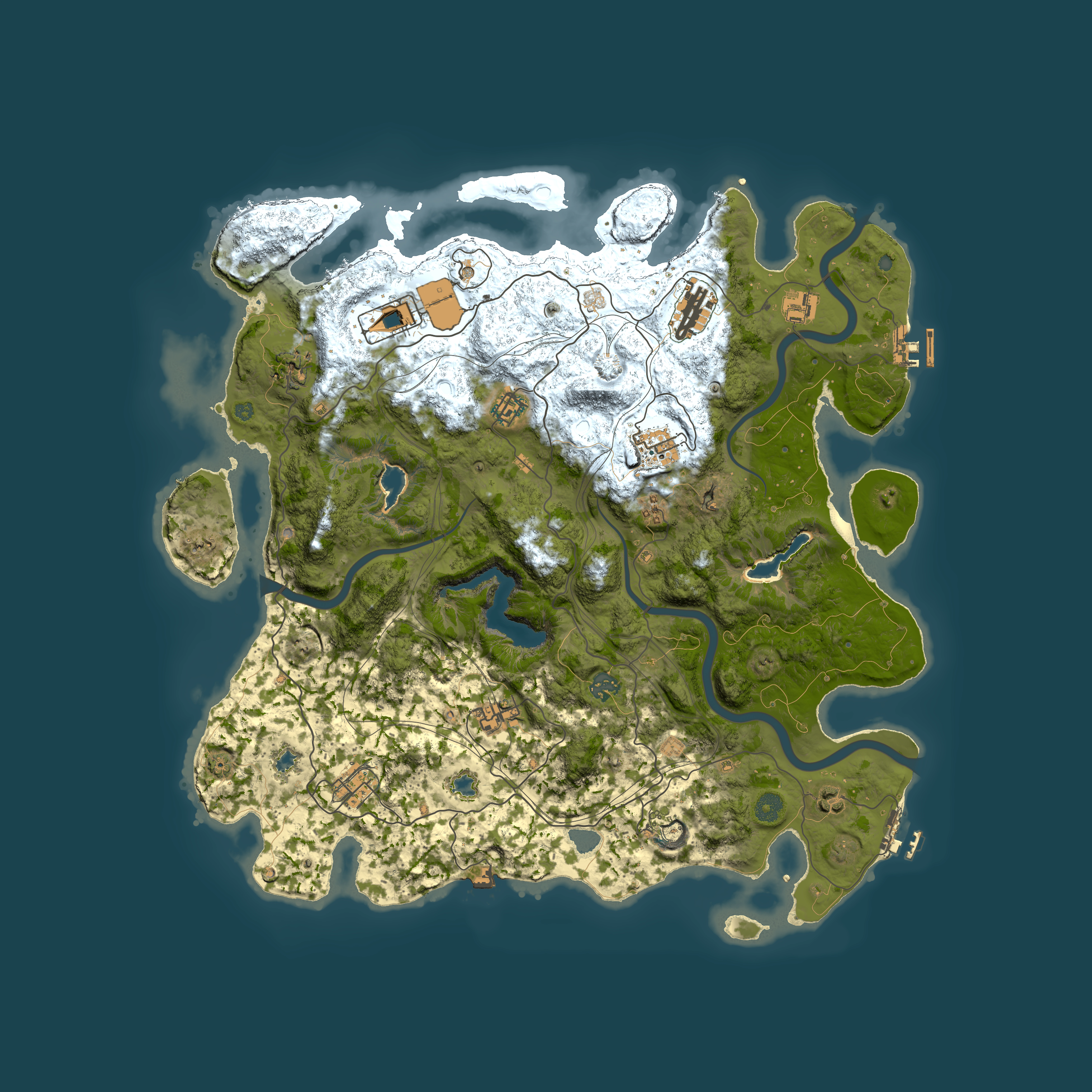 Full top-down render of Rust map seed 0, 4500x4500m