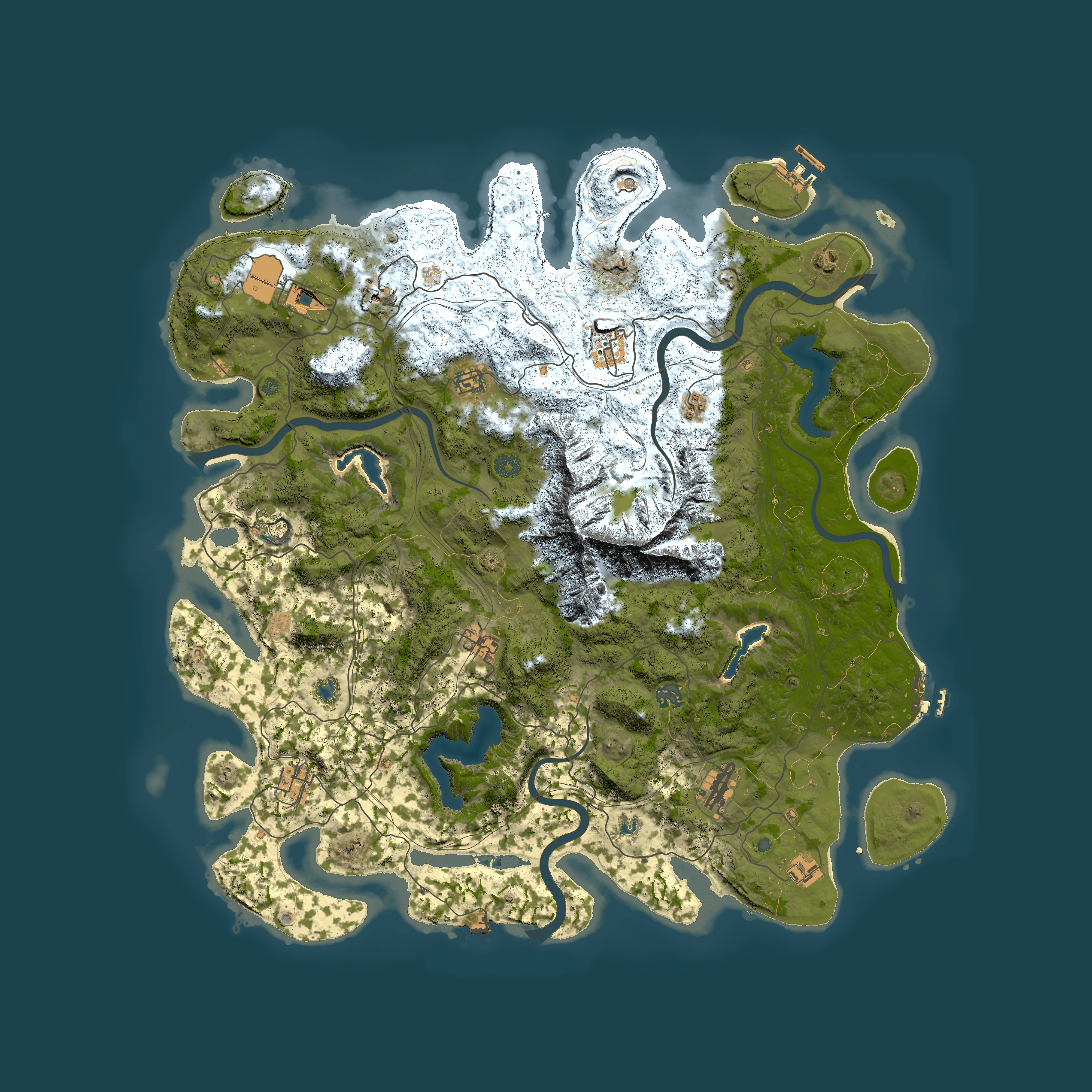 Full top-down render of Rust map seed 0, 5000x5000m