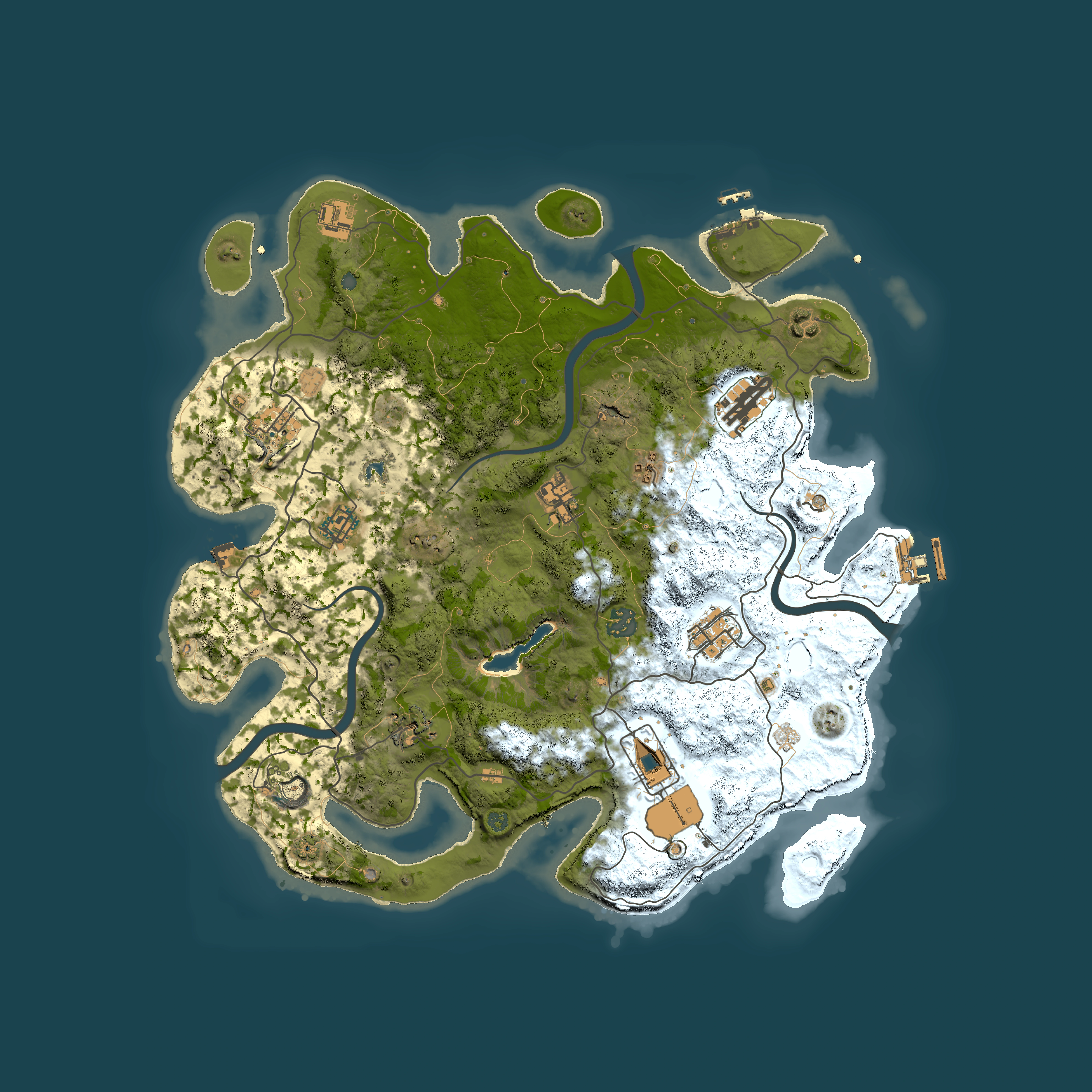 Full top-down render of Rust map seed 0, 4000x4000m