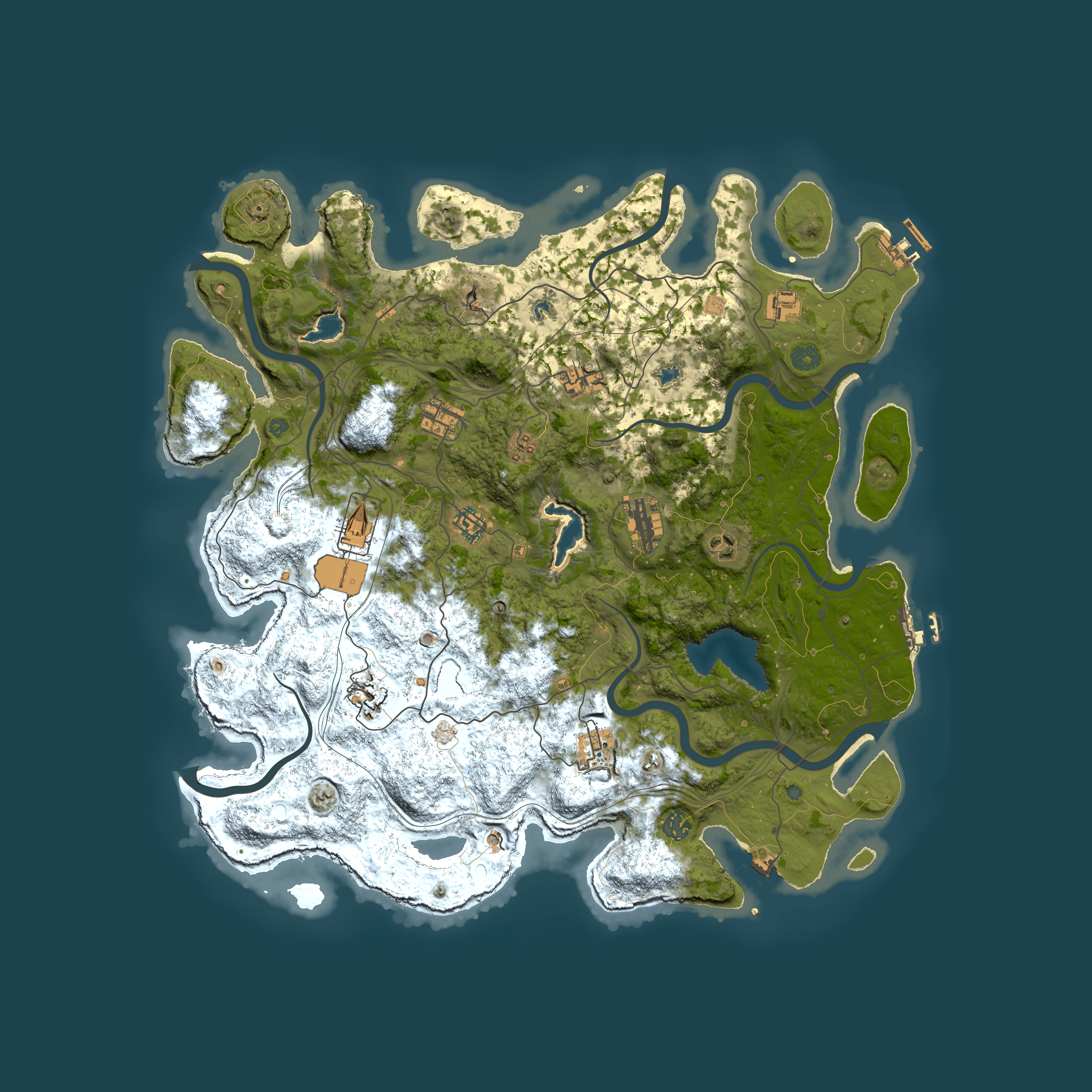 Full top-down render of Rust map seed 0, 4500x4500m