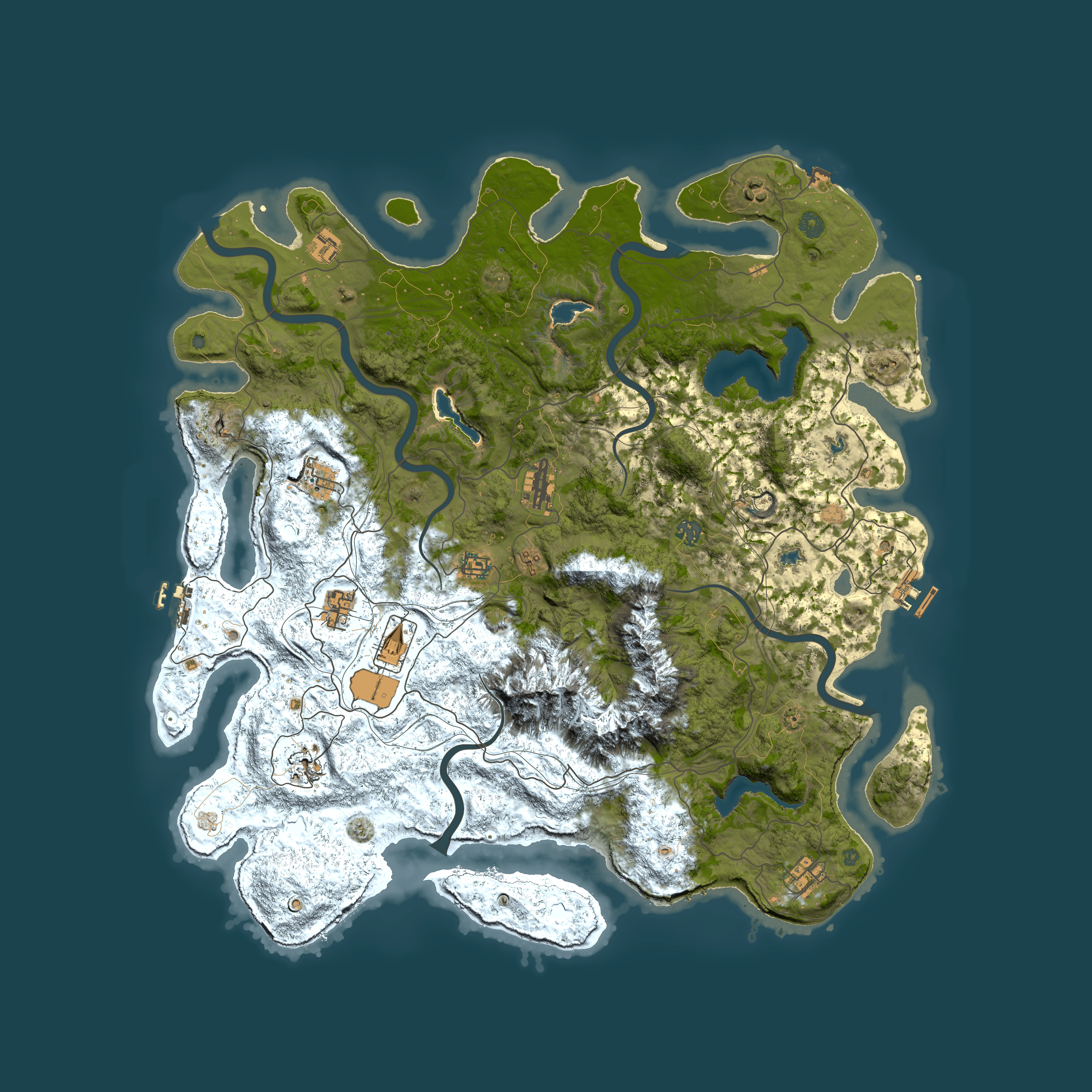 Full top-down render of Rust map seed 0, 5000x5000m