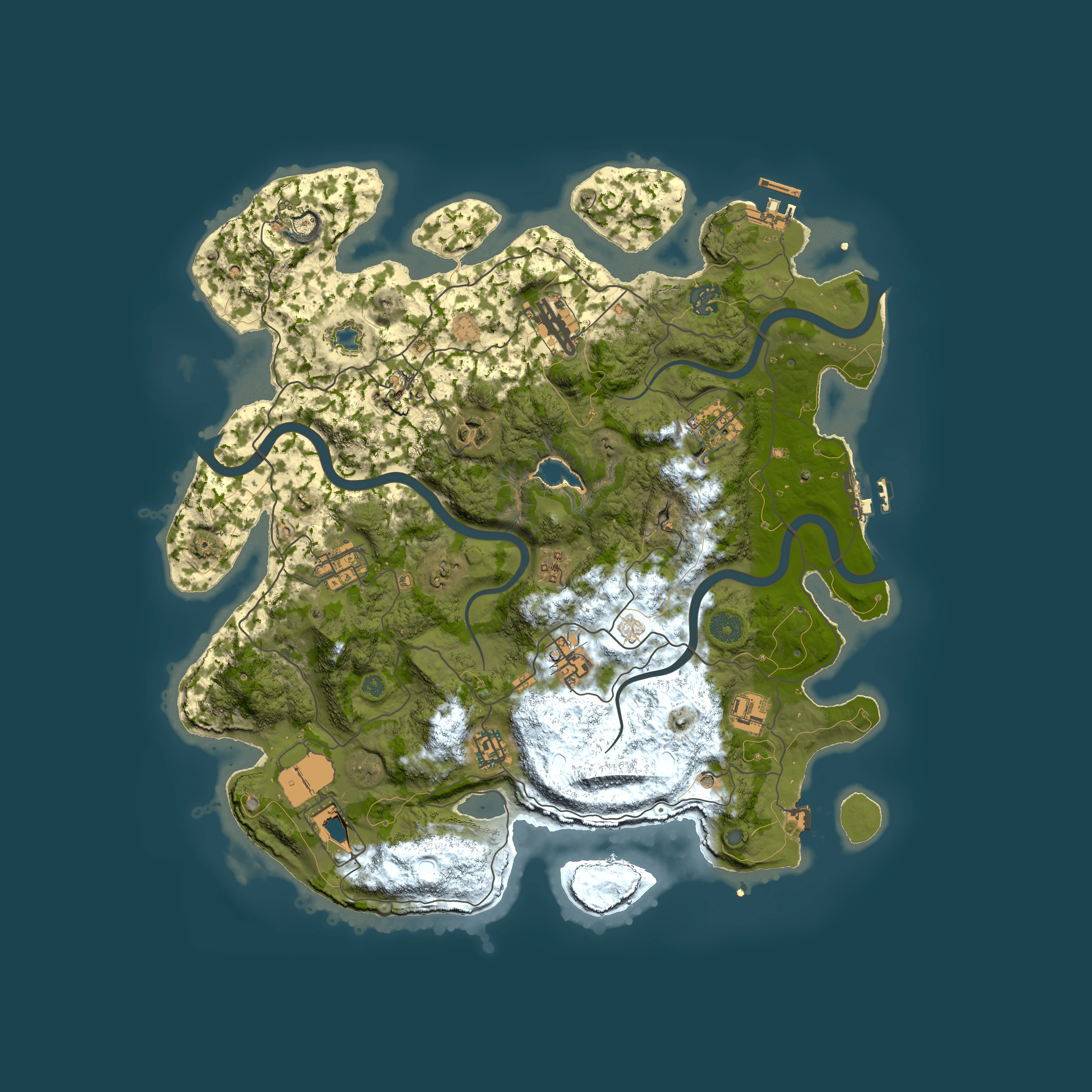 Full top-down render of Rust map seed 0, 4000x4000m