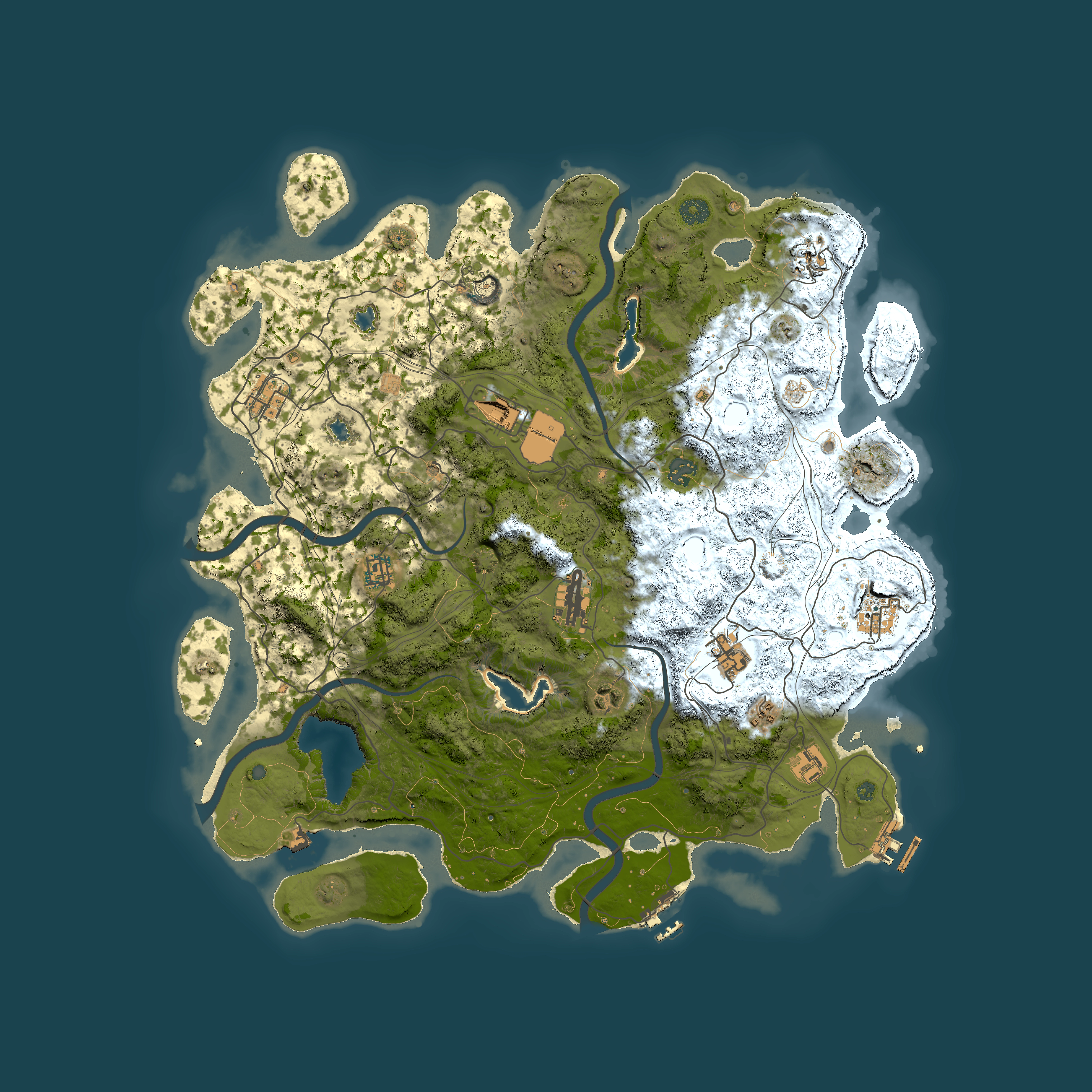 Full top-down render of Rust map seed 0, 4500x4500m