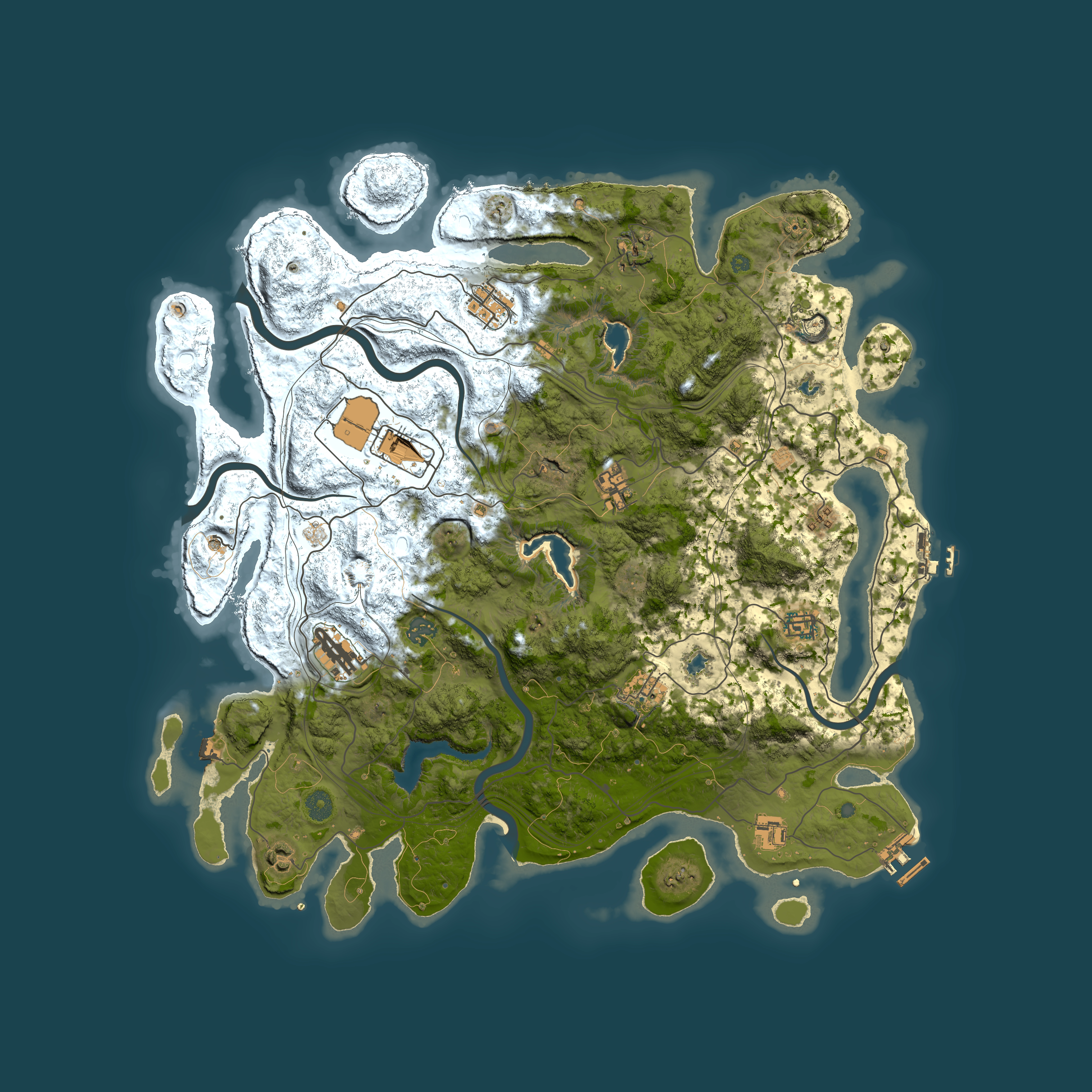 Full top-down render of Rust map seed 0, 4500x4500m
