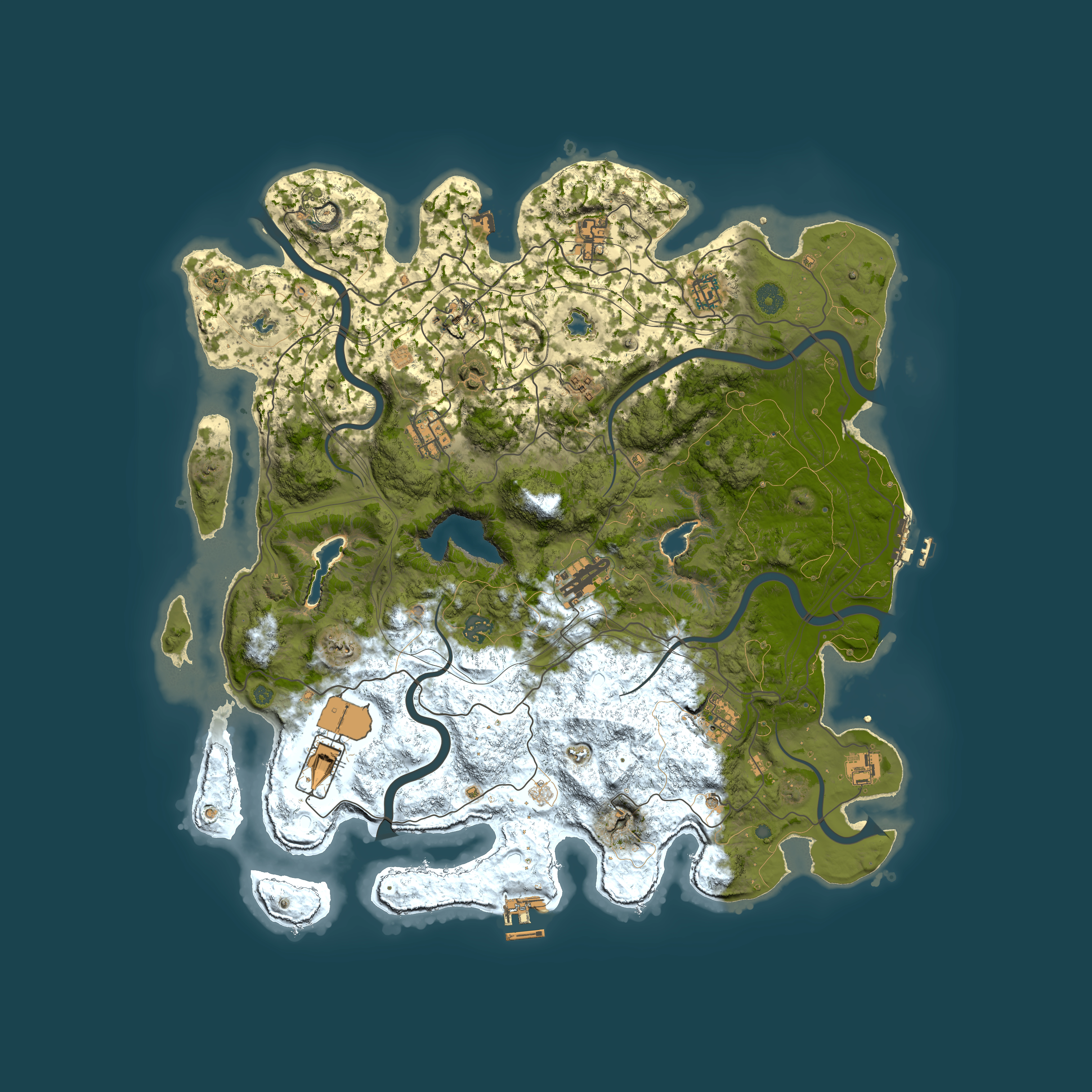 Full top-down render of Rust map seed 0, 4500x4500m
