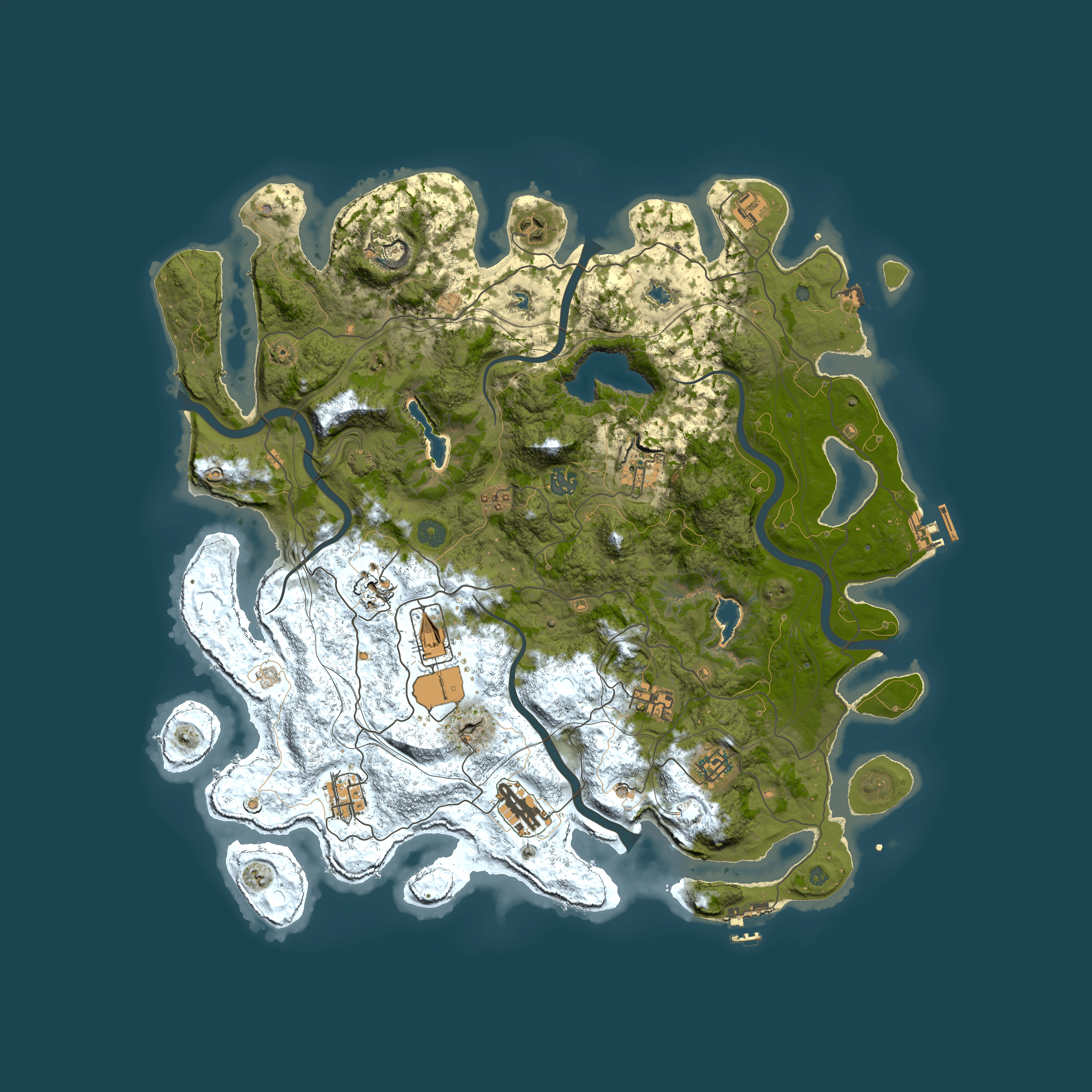 Full top-down render of Rust map seed 0, 4500x4500m