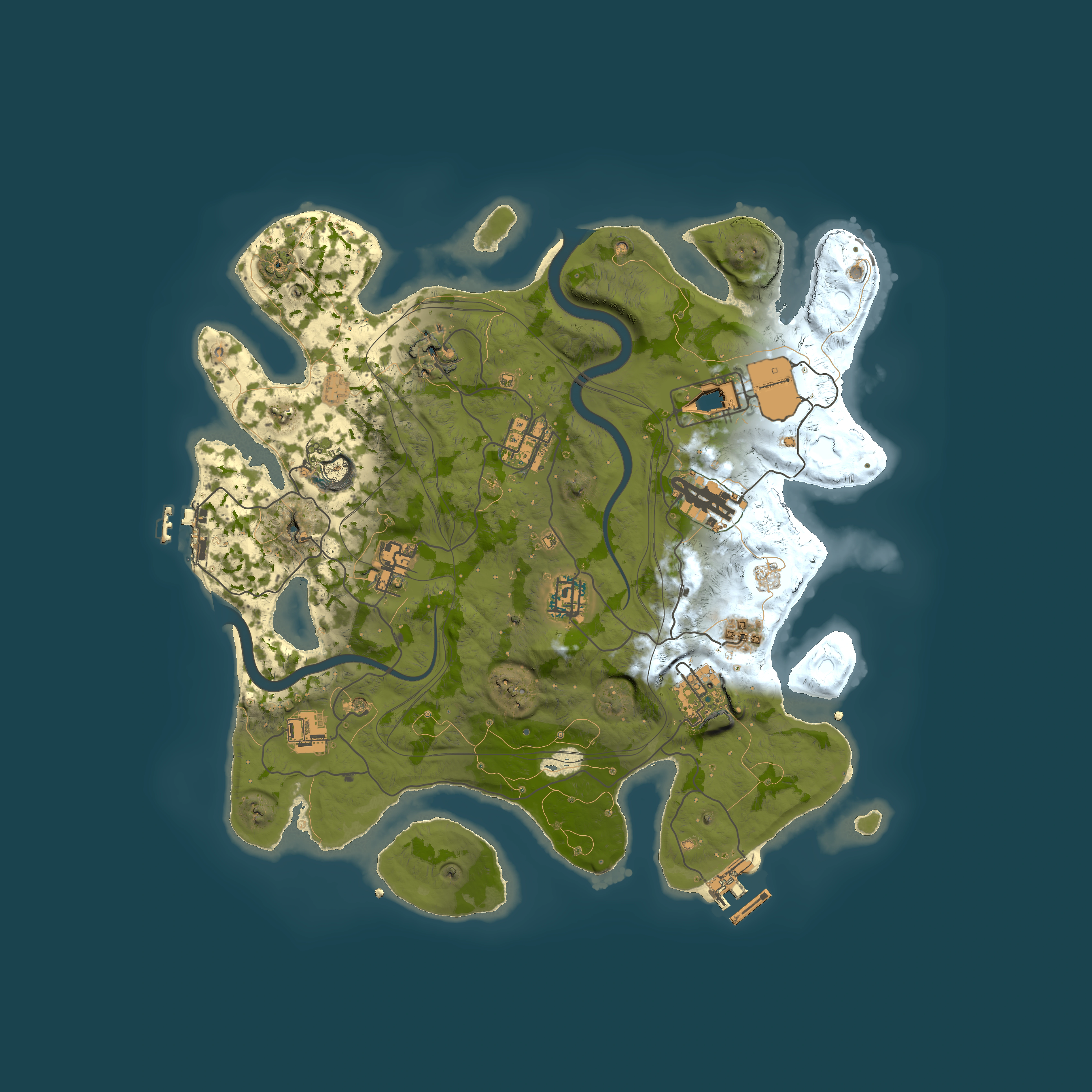 Full top-down render of Rust map seed 1337, 3500x3500m