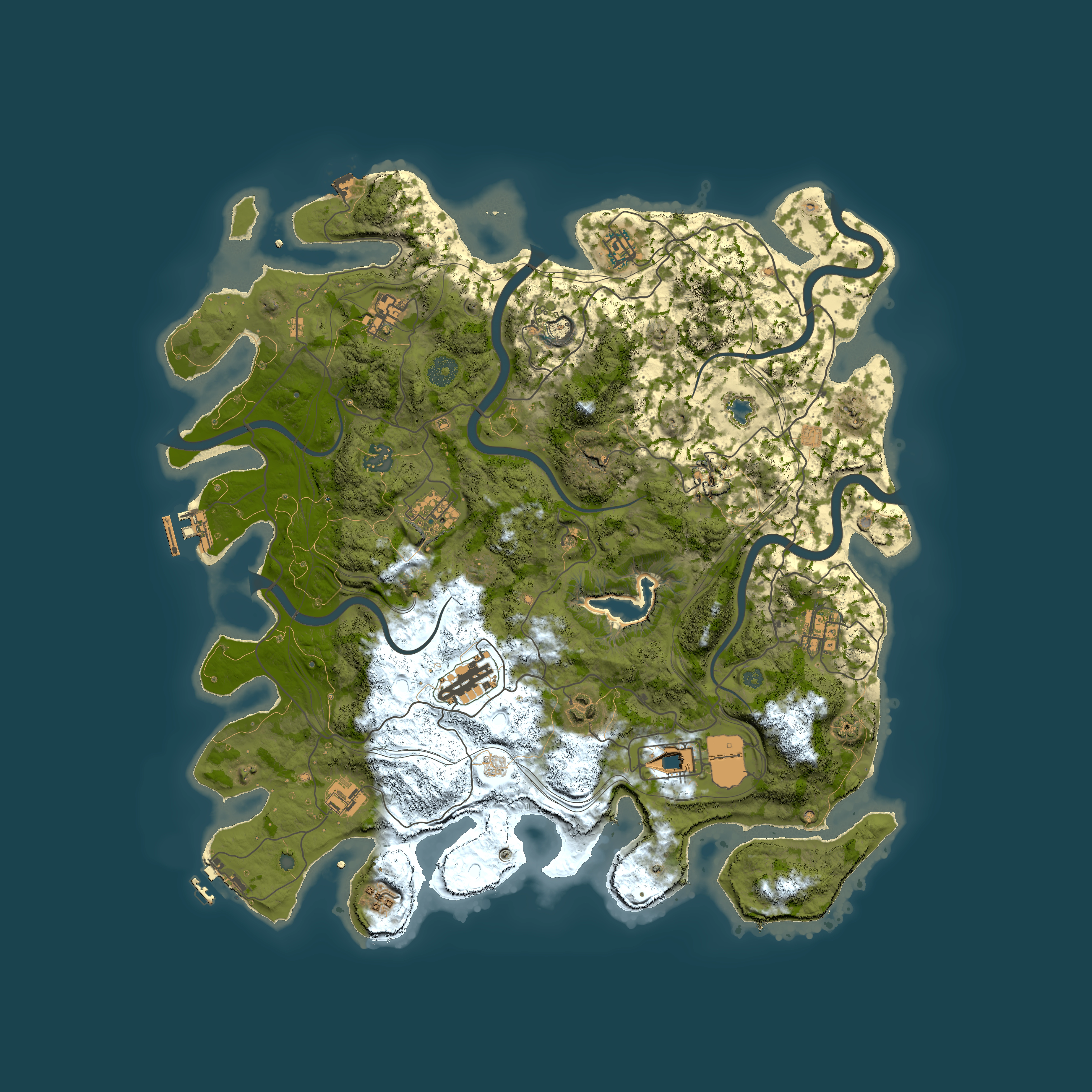 Full top-down render of Rust map seed 0, 4250x4250m